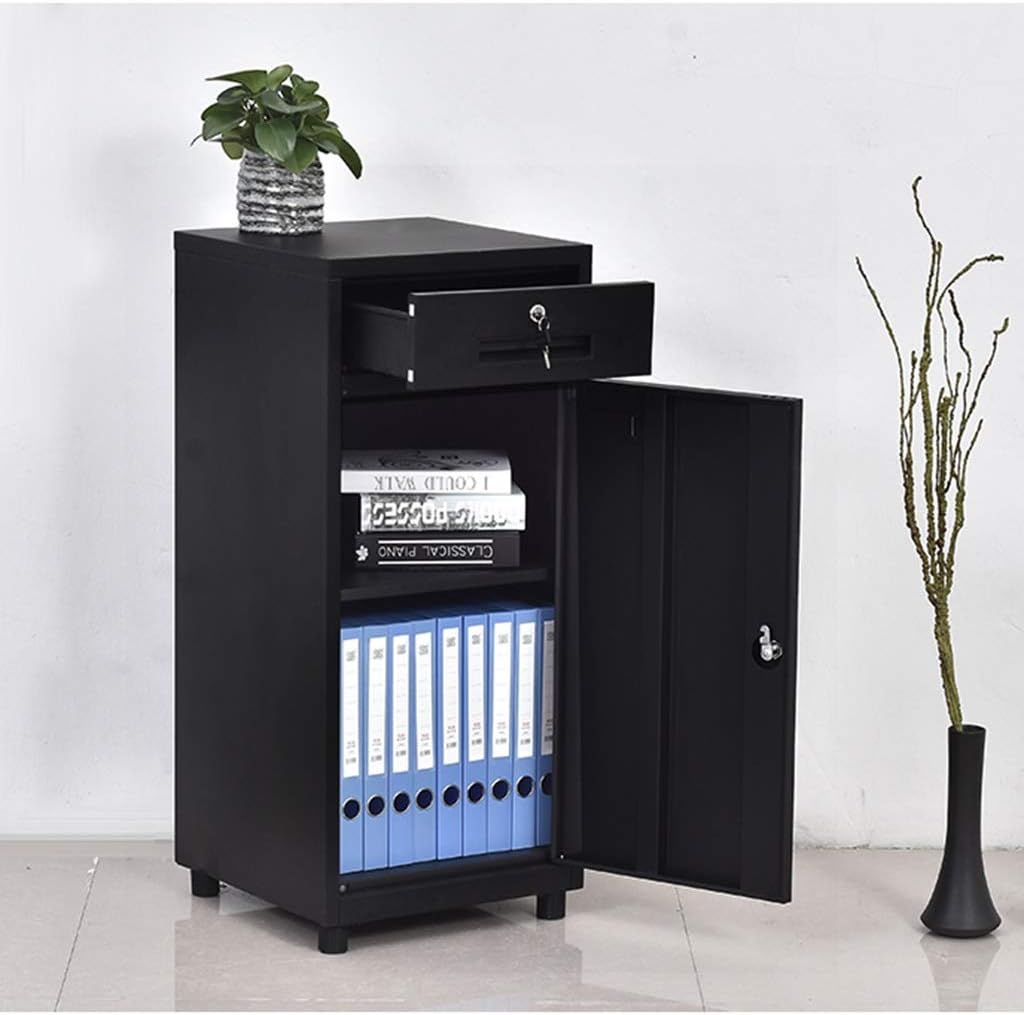 File Cabinet Office File Cabinet Iron Belt Lock File Cabinet White Multi-Function Drawer Locker Black Household Bedside Table Office Filing Cabinet (Color : Black, Size : B)