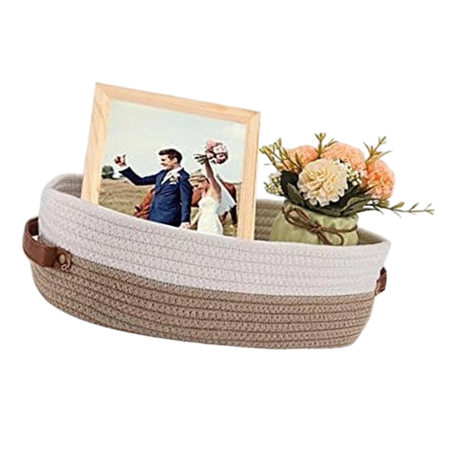 Oval Cotton Rope Basket with Leather Handles Ideal for Nursery or Bathroom Cotton Rope Storage Basket with Leather Handle