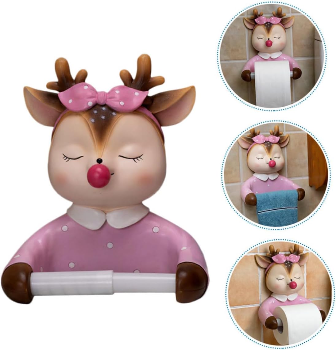 Lurrose 1pc Cute Deer Wall-Mounted Toilet Paper Holder Creative Roll Paper Rack for Bathroom and Stylish Design No Drill Installation Home Decor