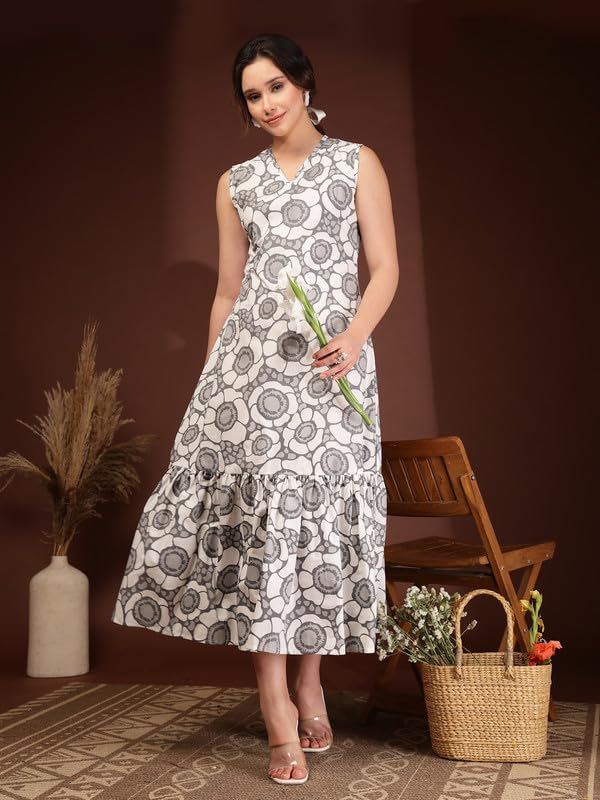 Image of Daevish New Rayon Floral Printed Sleeveless Fit and Flared Maxi Dress for Women | Women Maxi Dress