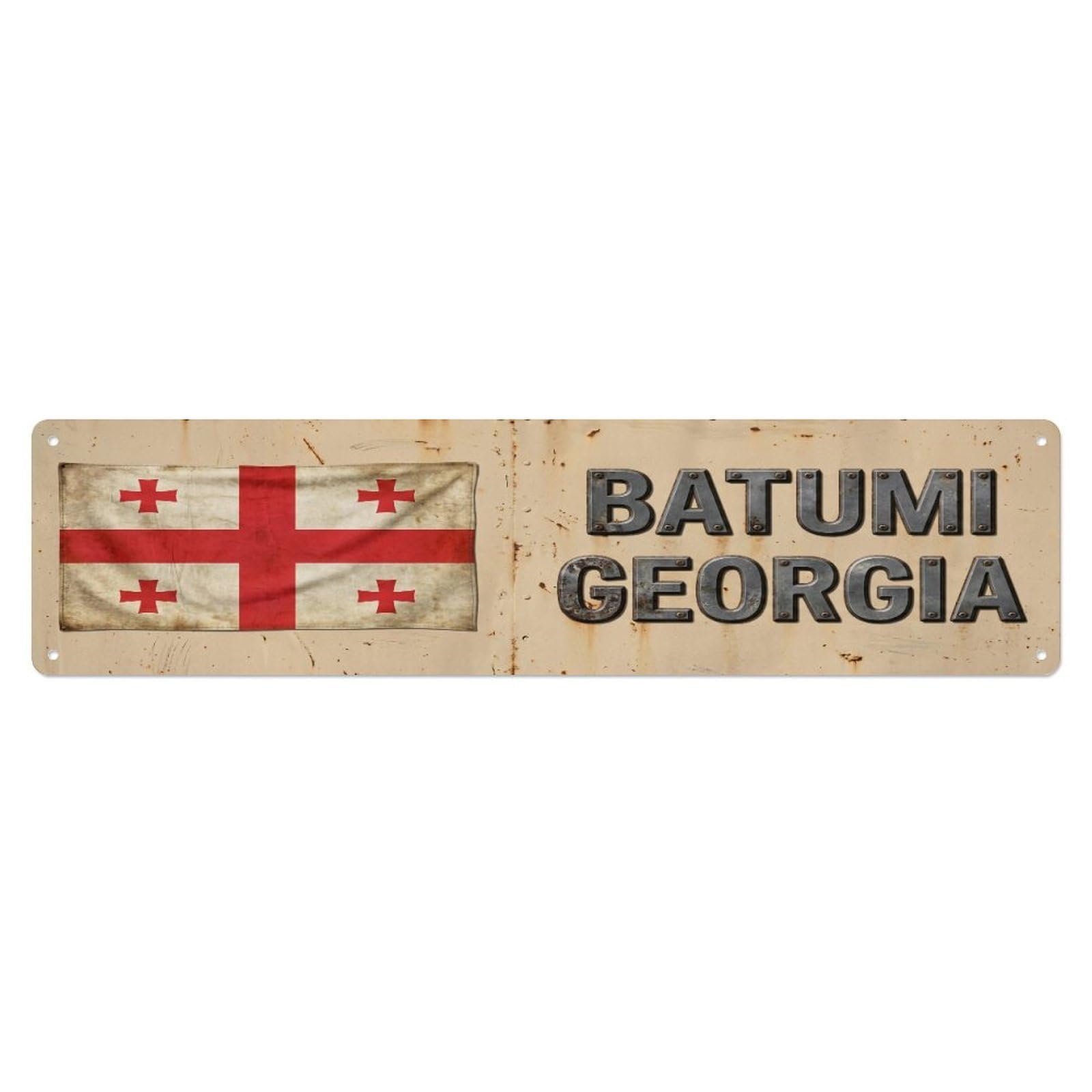 Metal Tin Sign Vintage Batumi Georgia Flag Decor Rustic Travel