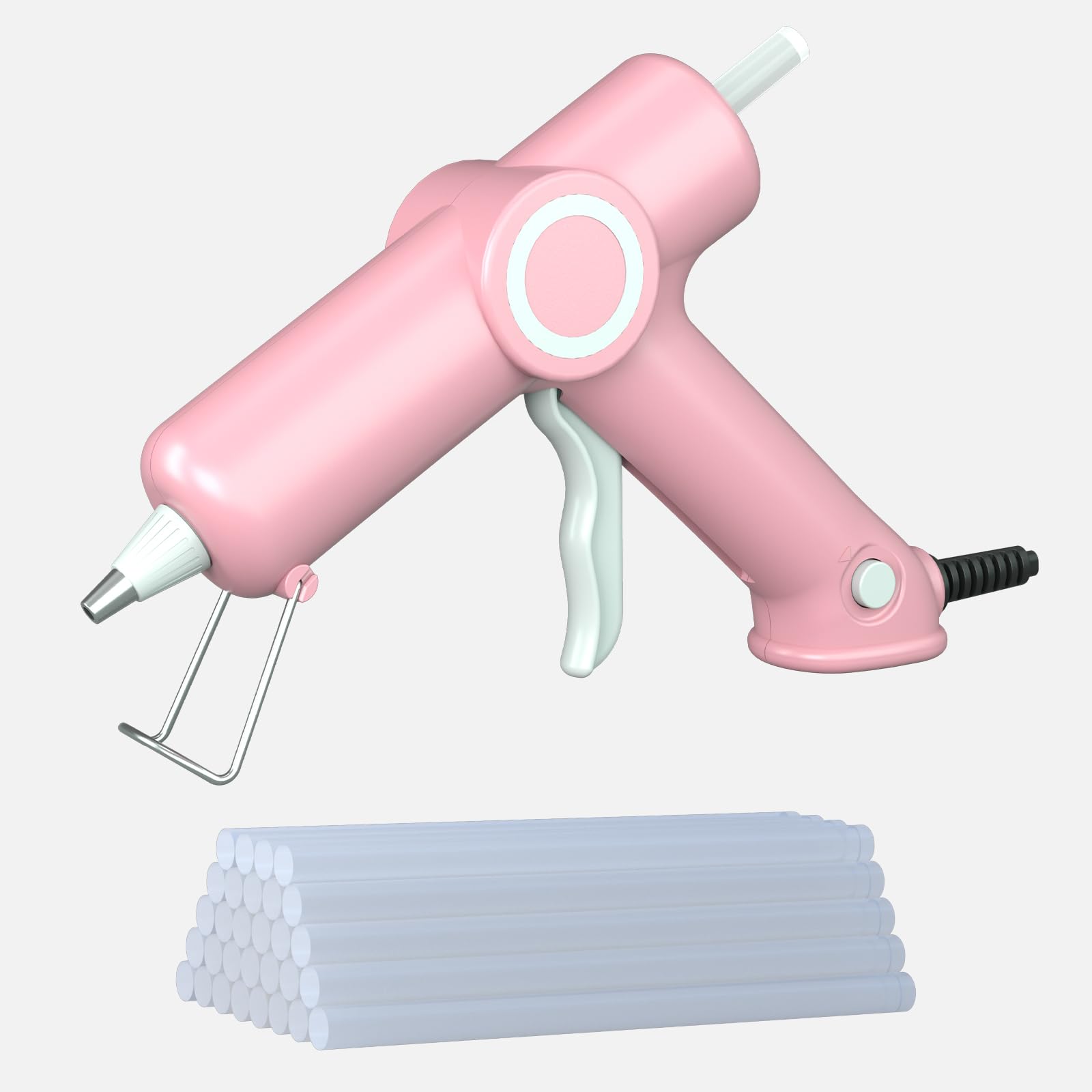 Hot Glue Gun 20W Fast Heating, ON/OFF with 30pcs 7x150mm Glue Stick and Bag, Suitable for DIY, Home Use (ROSE)