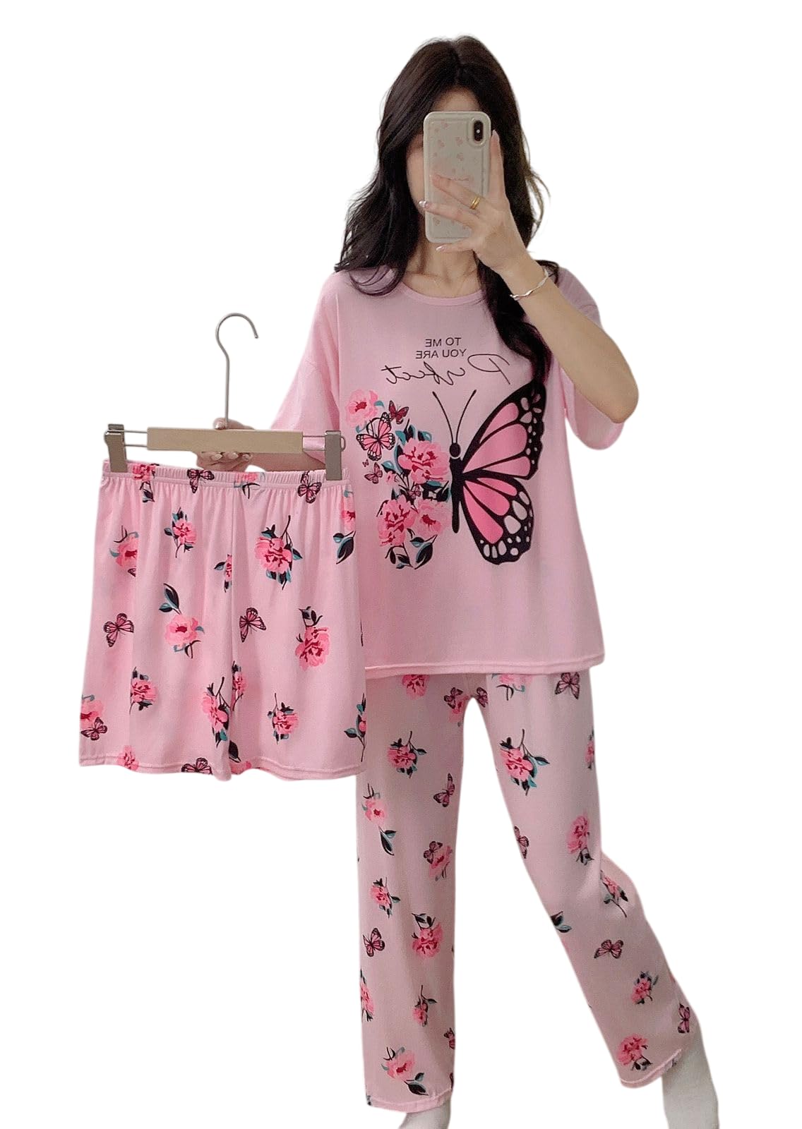 Sukoon Wear Imported Summer 3-Piece Korean Night Suit – Cotton Blend, Cartoon Print, Short Sleeve, Relaxed Fit, Baby Pink-picture-12