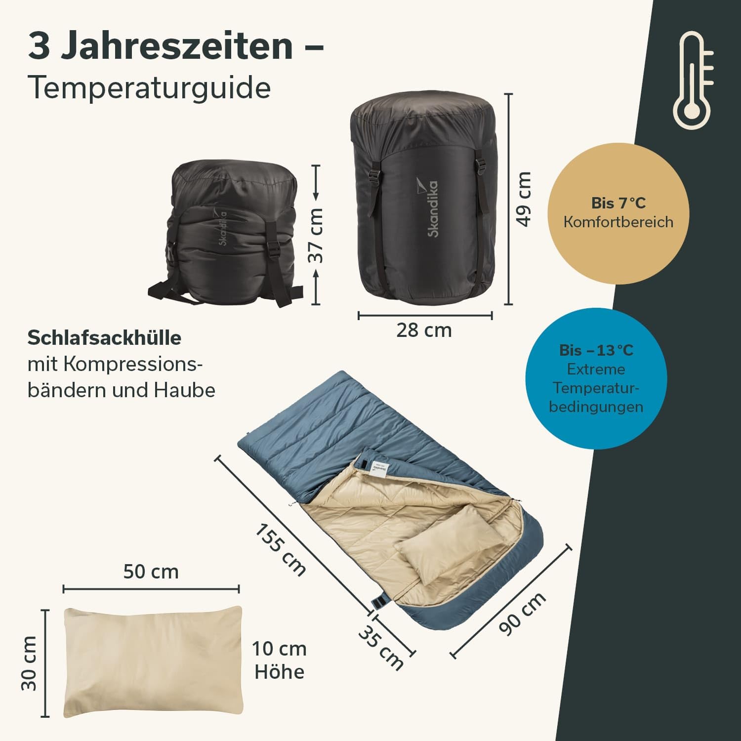 Skandika Oppdal śpiwór dla dorosłych, kompaktowy, lekki, prostokątny do 7°C, 230 × 90 cm, do użytku na zewnątrz, na kemping, wędrówki