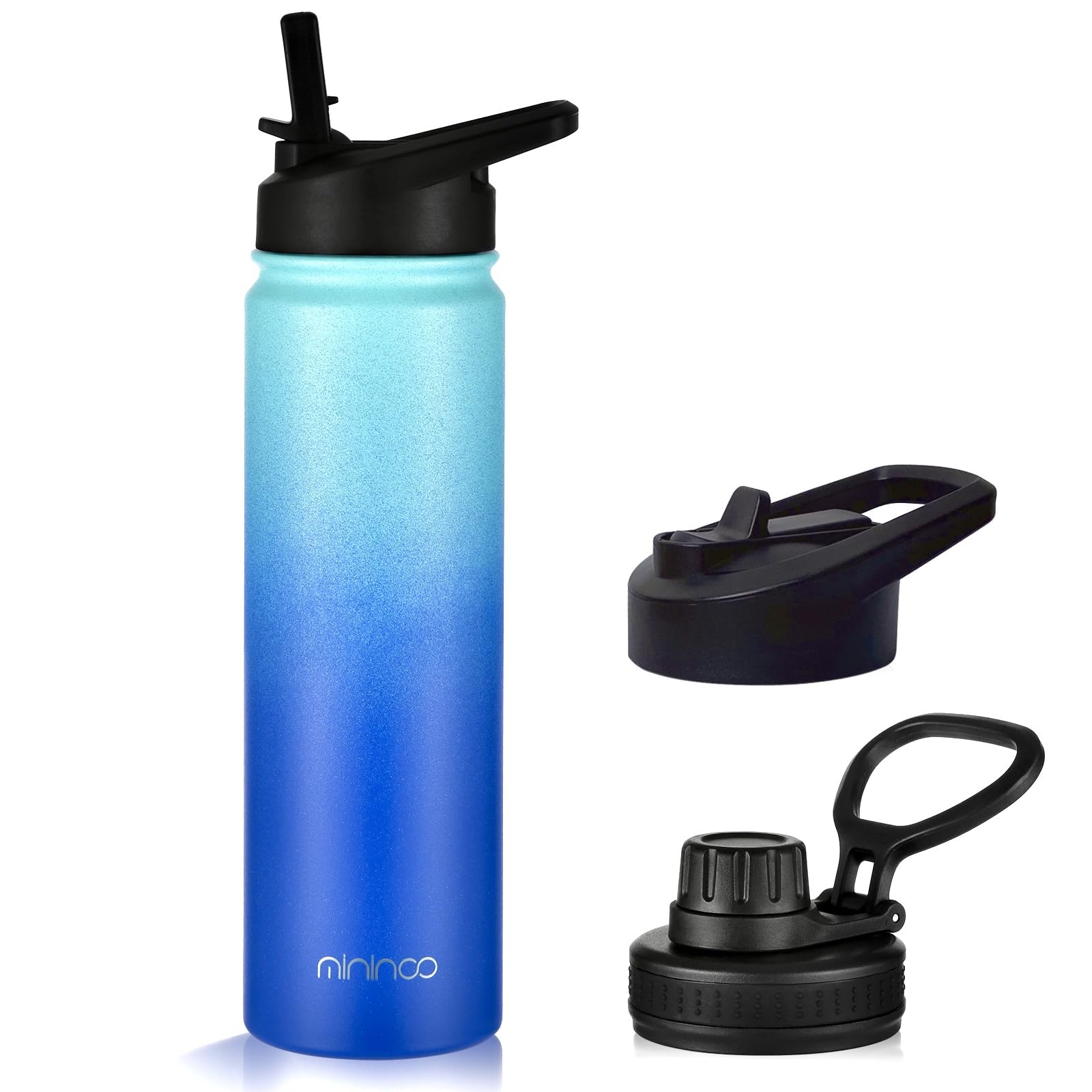 mininoo 24 oz Insulated Water Bottle with Straw Lid, Stainless Steel Double Wall Vacuum, Leak Proof, BPA Free, Keep Cold for 24H & Hot for 12H(Pacific
