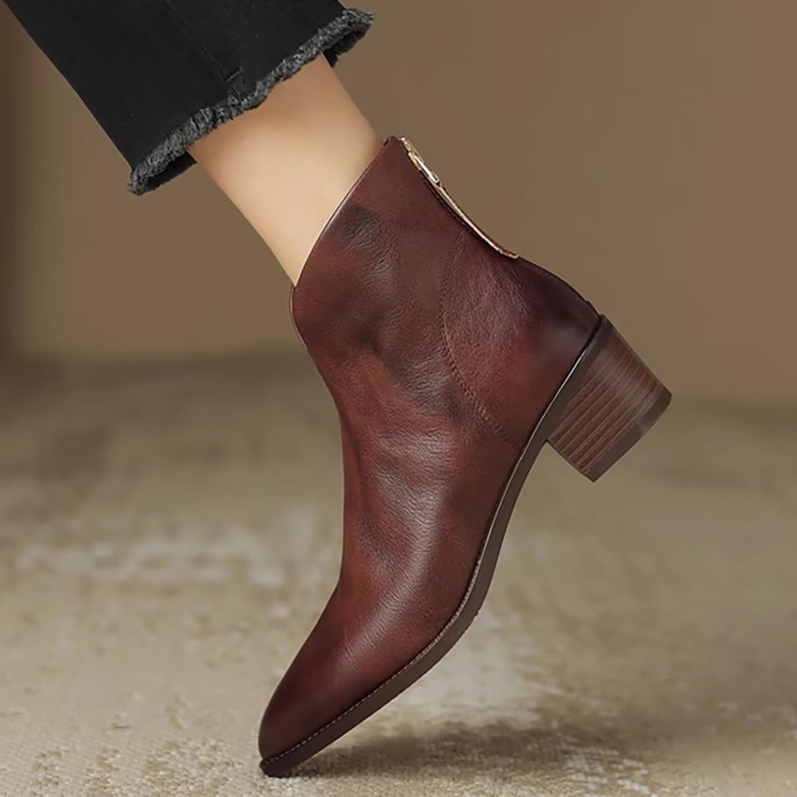 Bottines Chelsea élégantes pour femme - Semelle en cuir vintage - Bottes en dentelle - Bottes en daim - Bottes à talon bloc - Bottes courtes - Bottes d'équitation