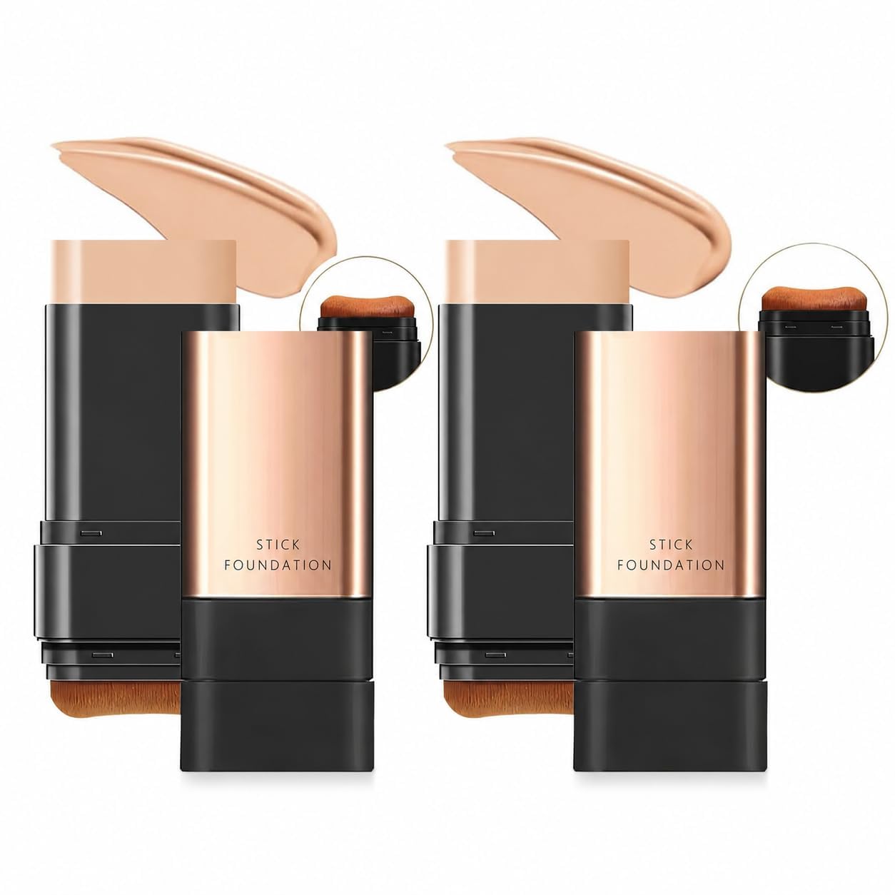 2 in 1 Stick Foundation with Built-in Brush | Creamy Full Coverage Concealer Stick | Long Lasting, Waterproof, Smooth Blend Makeup | Lightweight Natural Finish Foundation for All Skin Types (pack of 2)-image-3