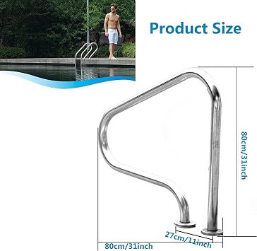 Pool Hand Rail 304 Stainless Steel Swimming Ladder Step Handrail Easy to Install Grab w/Swimming Armrest Cover