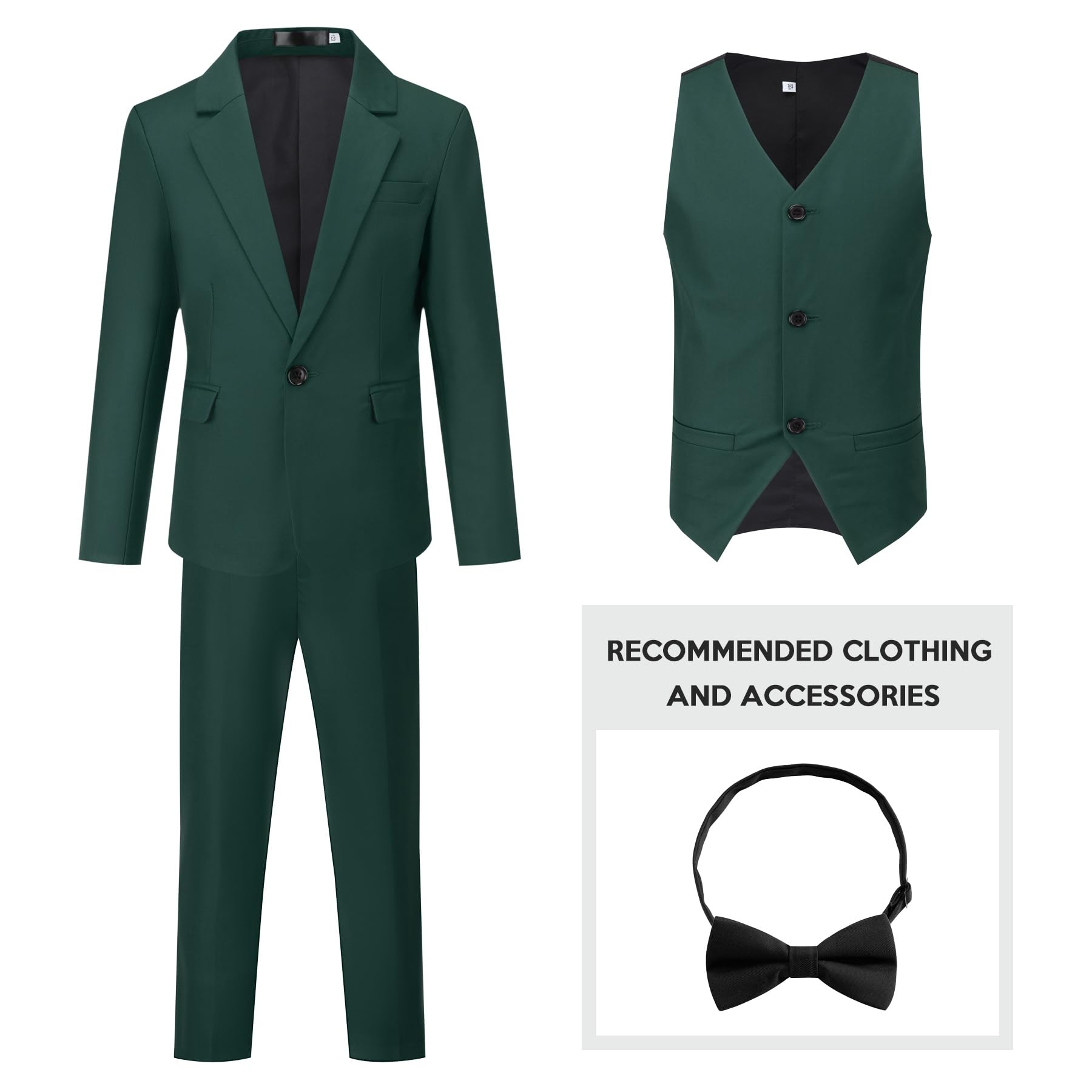 Sliktaa Garçon Costumes 3 pièces Classiques Simple Bouton Revers Veste de Sport Gilet Pantalons Longs Mariage fête et Bal de Fin d'année pour garçons