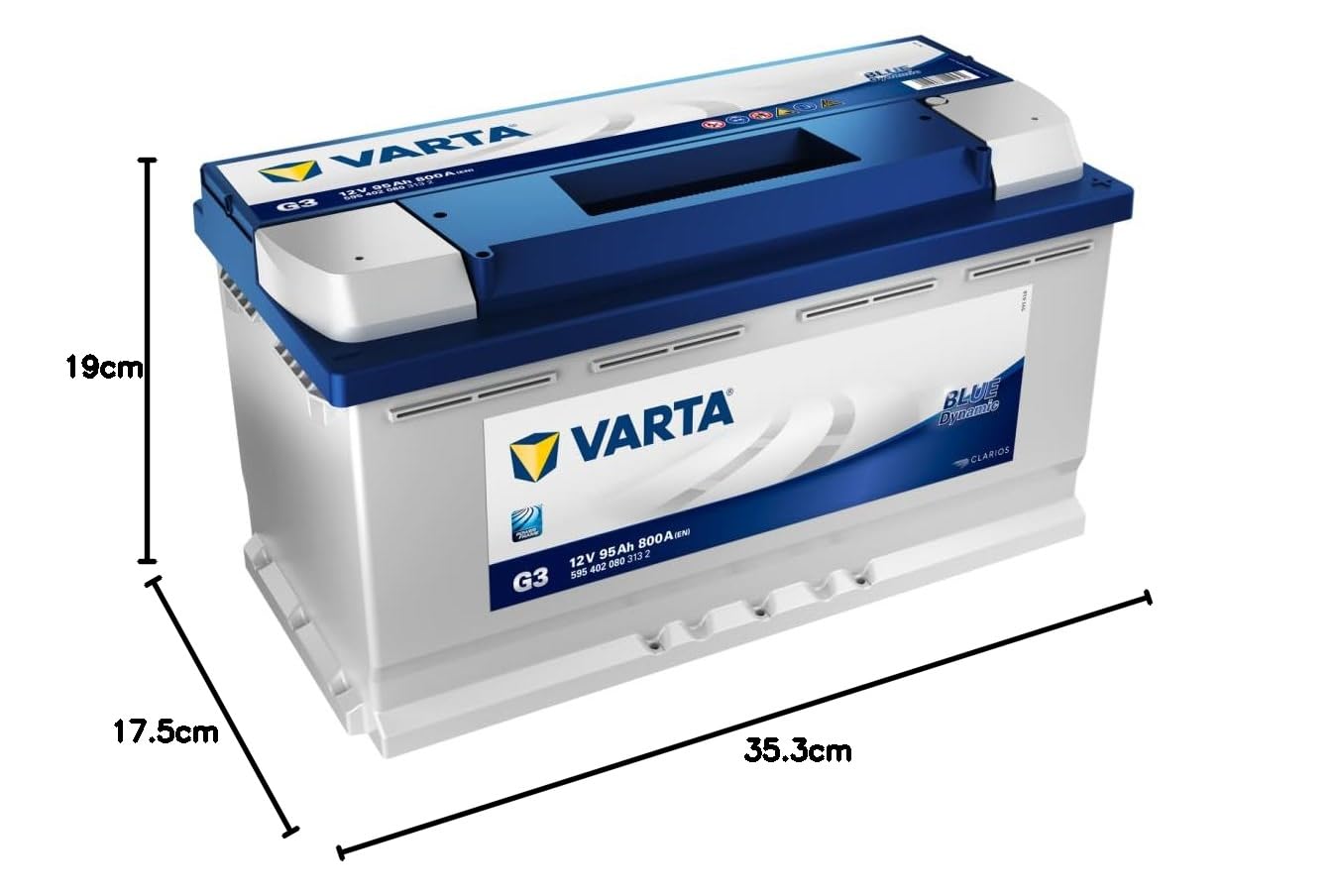 Varta G3 Blue Dynamic, Batería automática 595 402 080, 12V, 95 Ah, 800 A