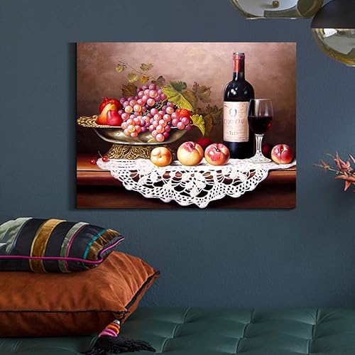 Miniatura 2 de Denozer - Arte de pared para cocina, lienzo, obras de arte de frutas, uvas, botellas de vino, alimentos, pintura en lienzo para comedor, decoración