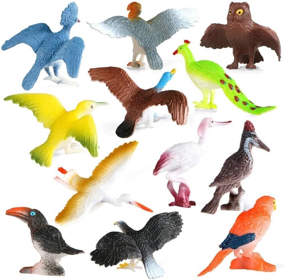 ROYAL DEALS Set of 12 Bird Model Figures - Simulated Plastic Animal Toys for Kids and Students