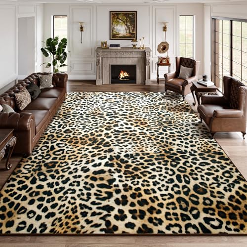 DweIke Leopard Print Rug for Living Room, Machine Washable