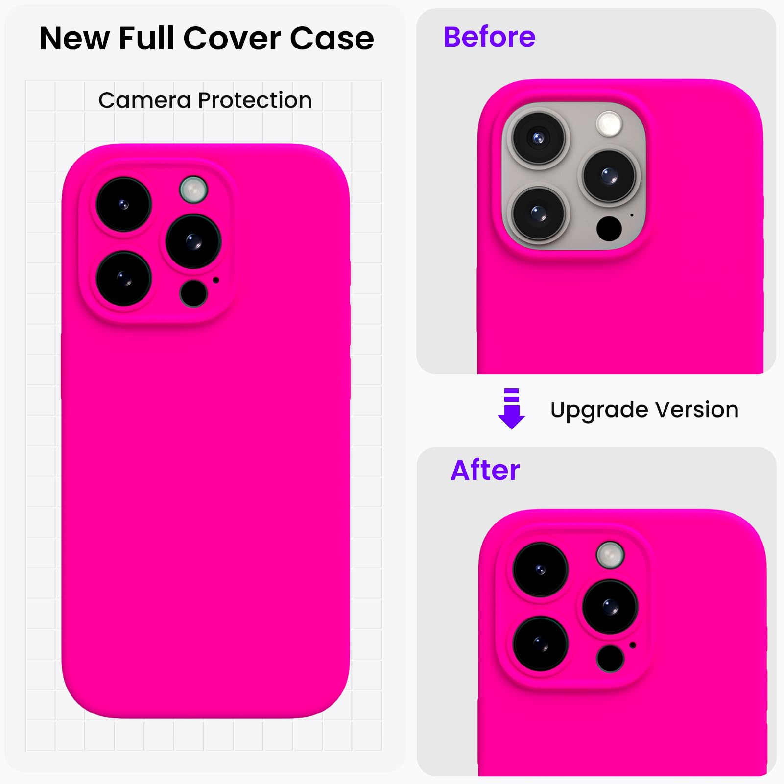 ORNARTO Cover per iPhone 15 pro Silicone 6.1 Pollici, con 2 Pellicola Vetro Temperato, Morbido Silicone Liquido Protezione, Antiurto Ultra-Sottile Protezione Custodia iPhone 15 pro-Rosa Caldo