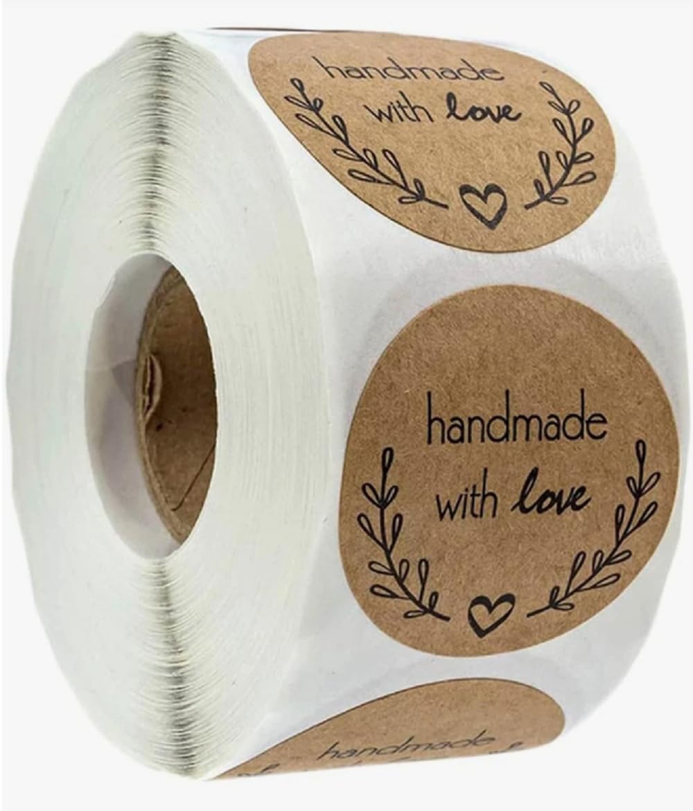 CAA Trading™ Roll of 500 x Handmade with Love Heart Stickers Labels Gifts Crafts Presents Home Made Gifts (2.5cm) 25mm (500 Stickers)