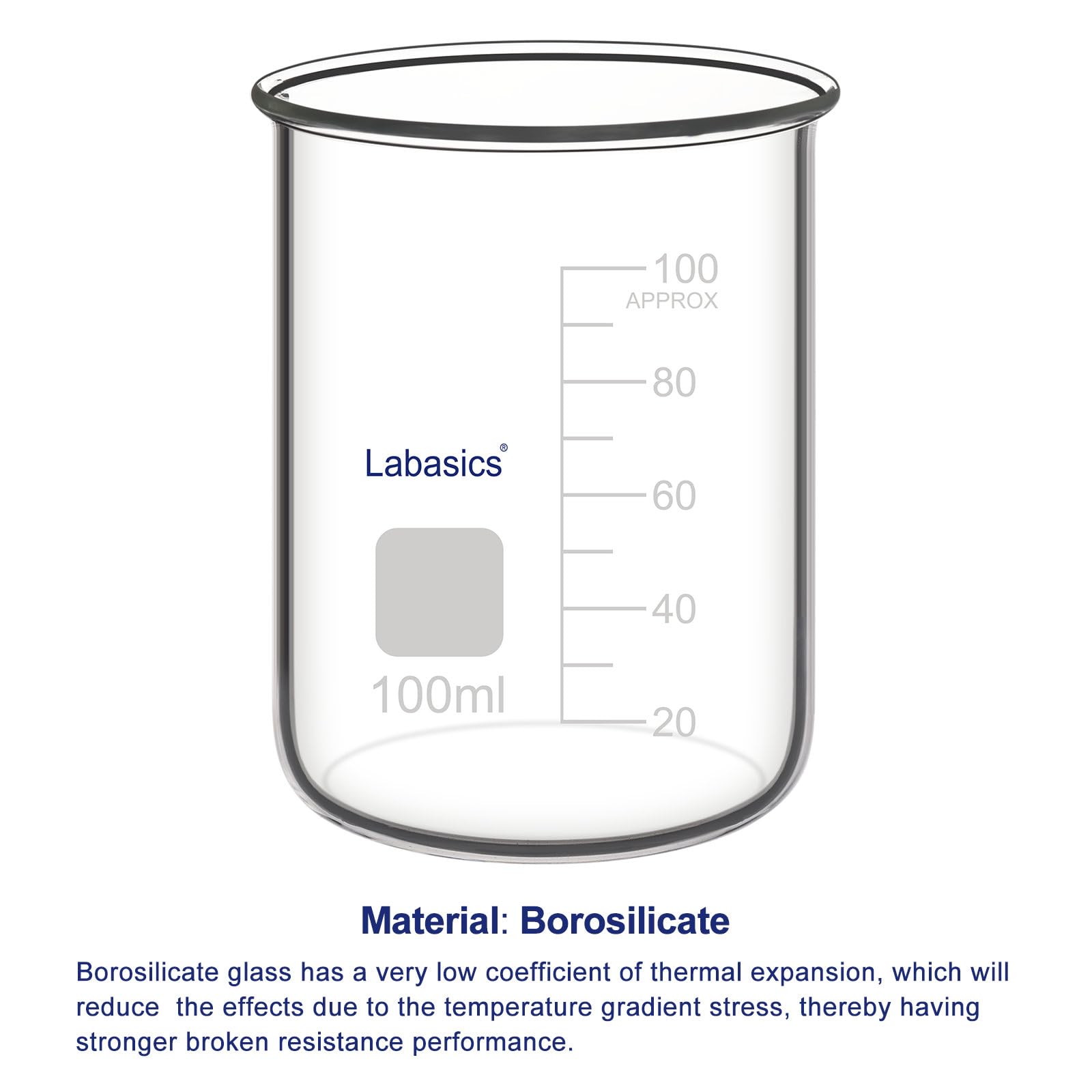 Labasics Becher in Vetro Borosilicato senza Beccuccio, Recipiente Resistente Agli Sversamenti per Miscelazione e Conservazione in Laboratorio, 100 ml