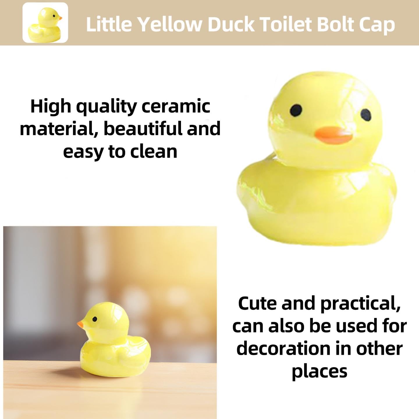 Ceramic Little Yellow Duck Toilet Bolt Cap Bathroom Decoration Kit Cute Animal Bolt Set (2pcs)
