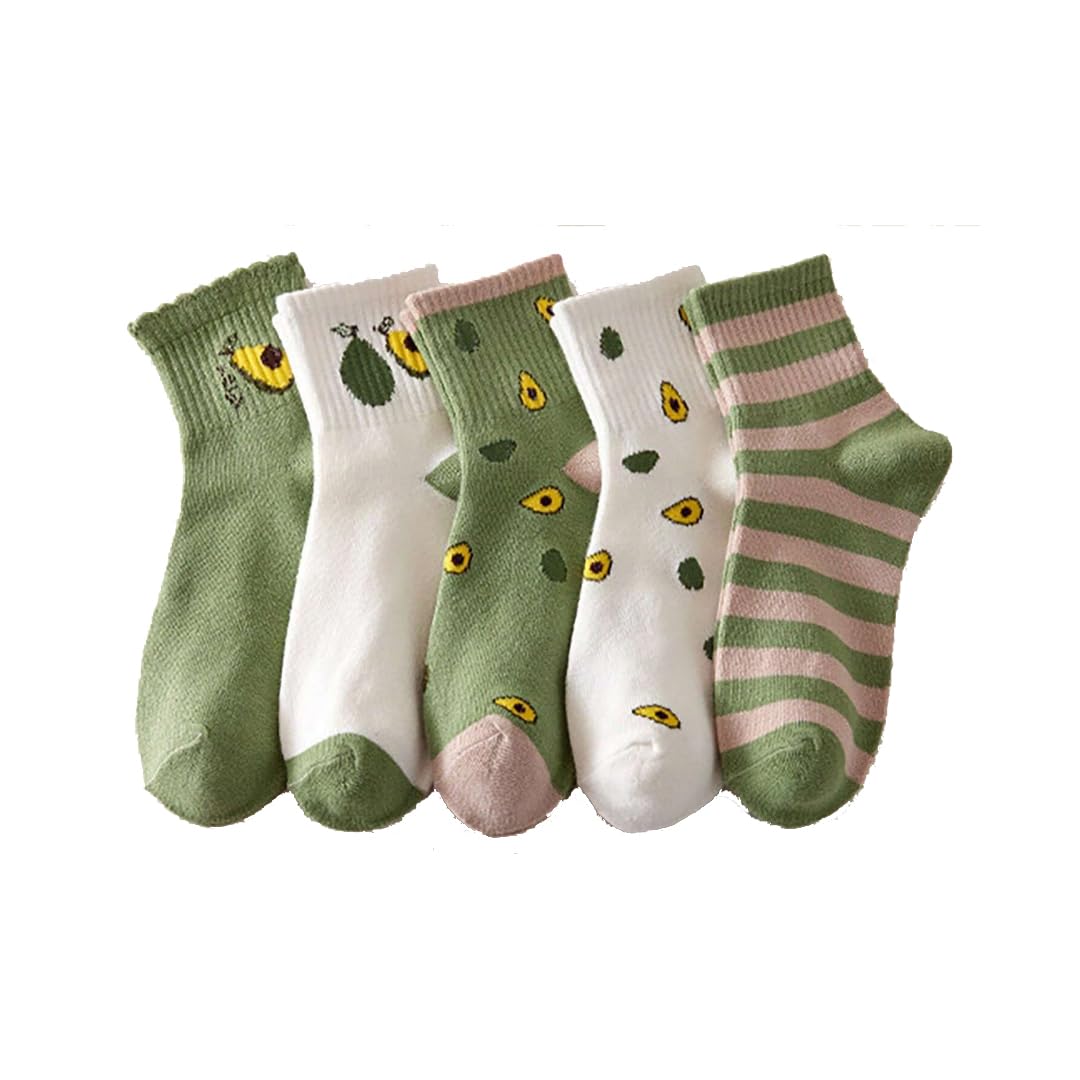 Women Calf Length Cute Socks | Fruit Theme Design | Set of 5