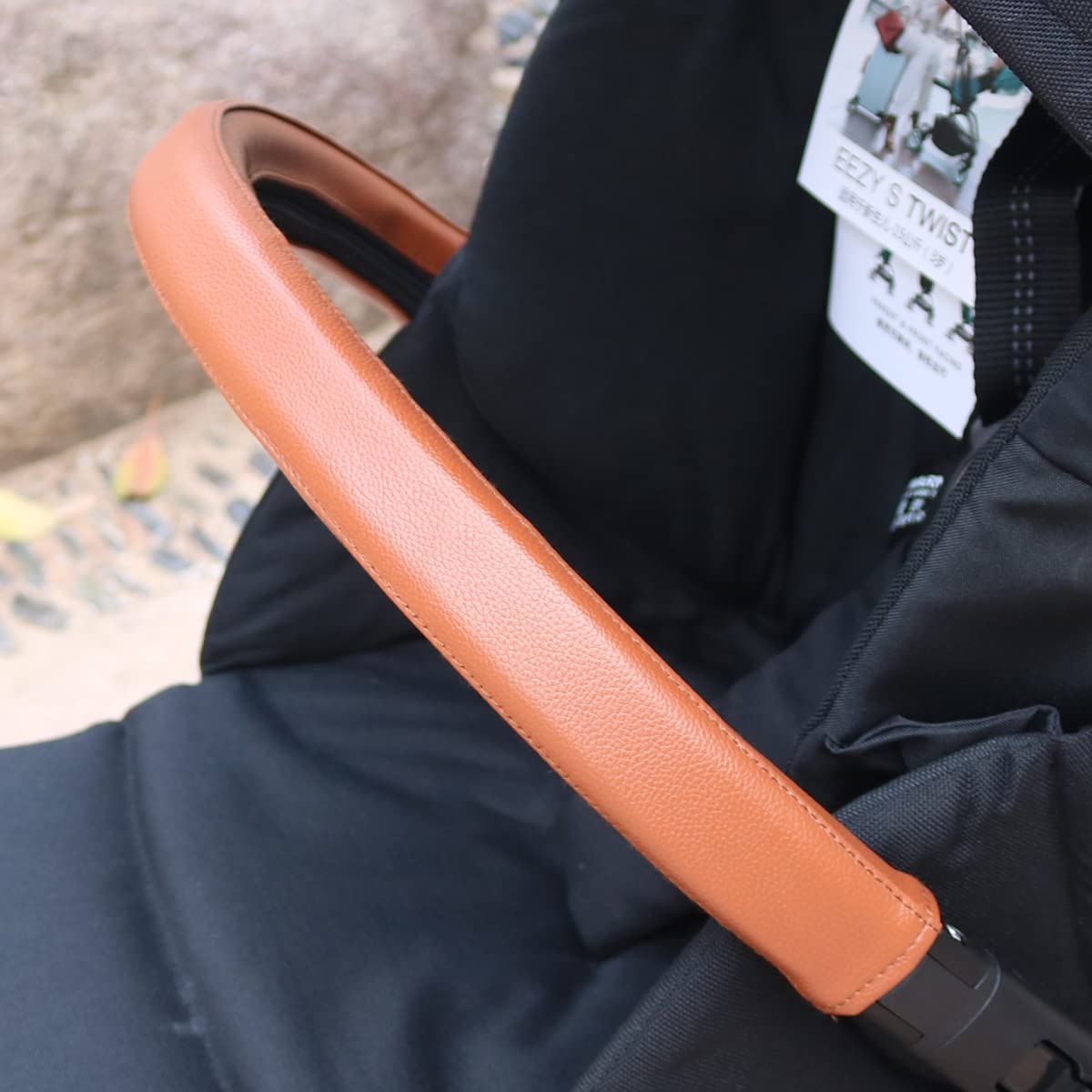 Housse de poignée de poussette en cuir synthétique compatible avec poussette Cybex Eezy S Twist (+) 2, housse amovible avec ouverture à fermeture éclair (pour tour de lit, marron)