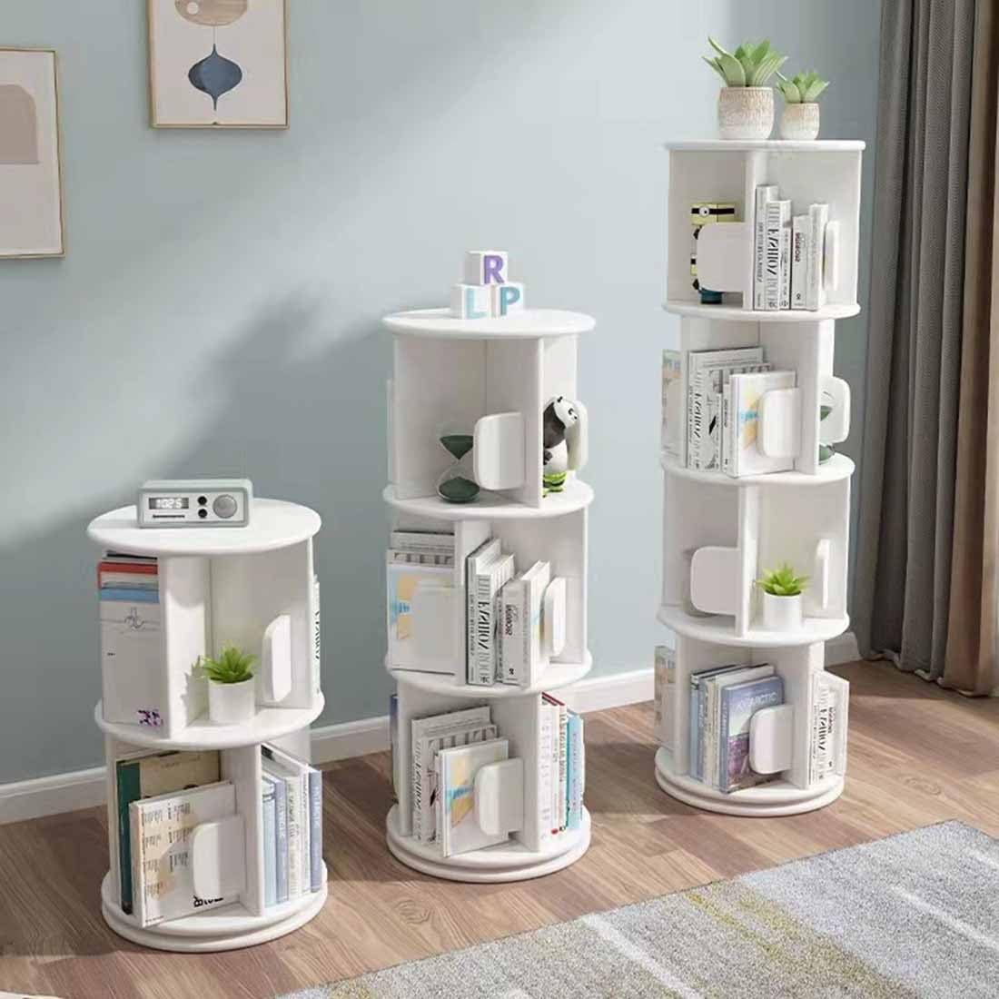 Libreria Rotante A 5 Ripiani - Scaffale Girevole 360&deg; 50x50x158cm Bianco