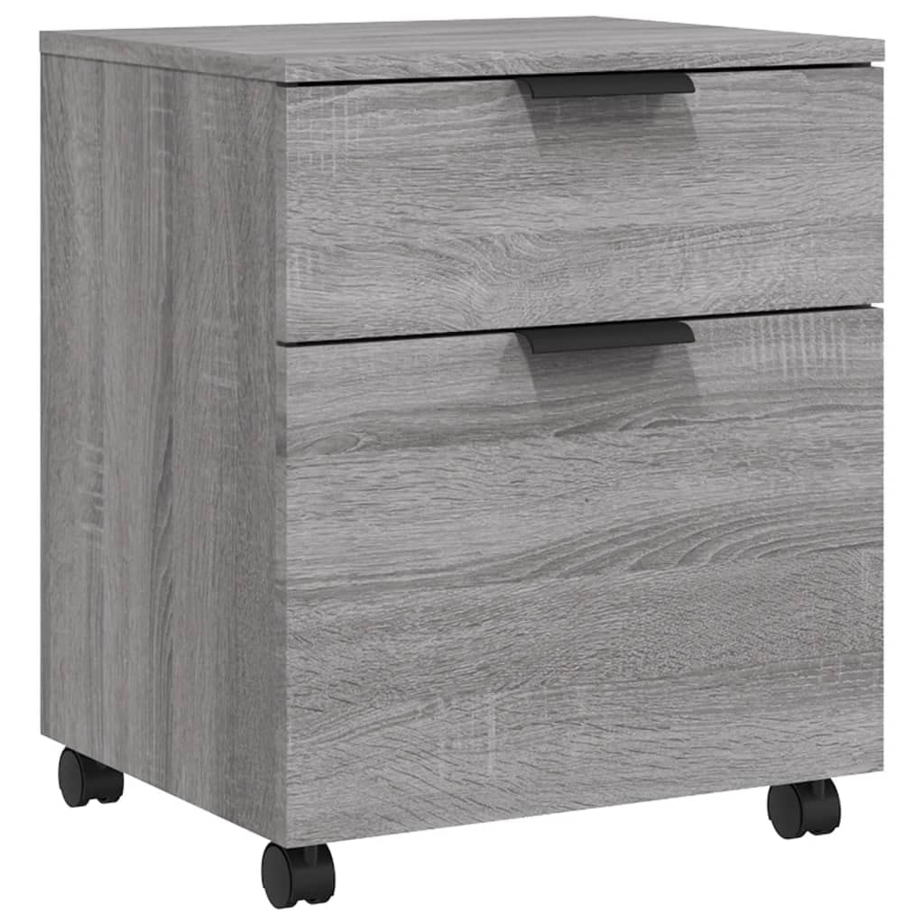 SaryEdge Mobile Rolling File Cabinet 1 Drawer & 1 Door Brown Oak Office Storage Solution for Documents 45x38x54 cm Stylish & Functional Desk,Sonoma Gris