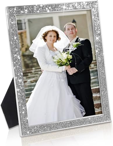 Marco de fotos dorado de 5 x 7, marco de fotos de metal con purpurina brillante para vertical horizontal, soporte de pared de diamante triturado,