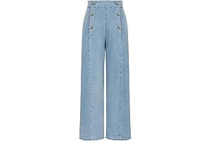 Comfy Stretch Wide Leg Pants for Women - Button Pocket Denim