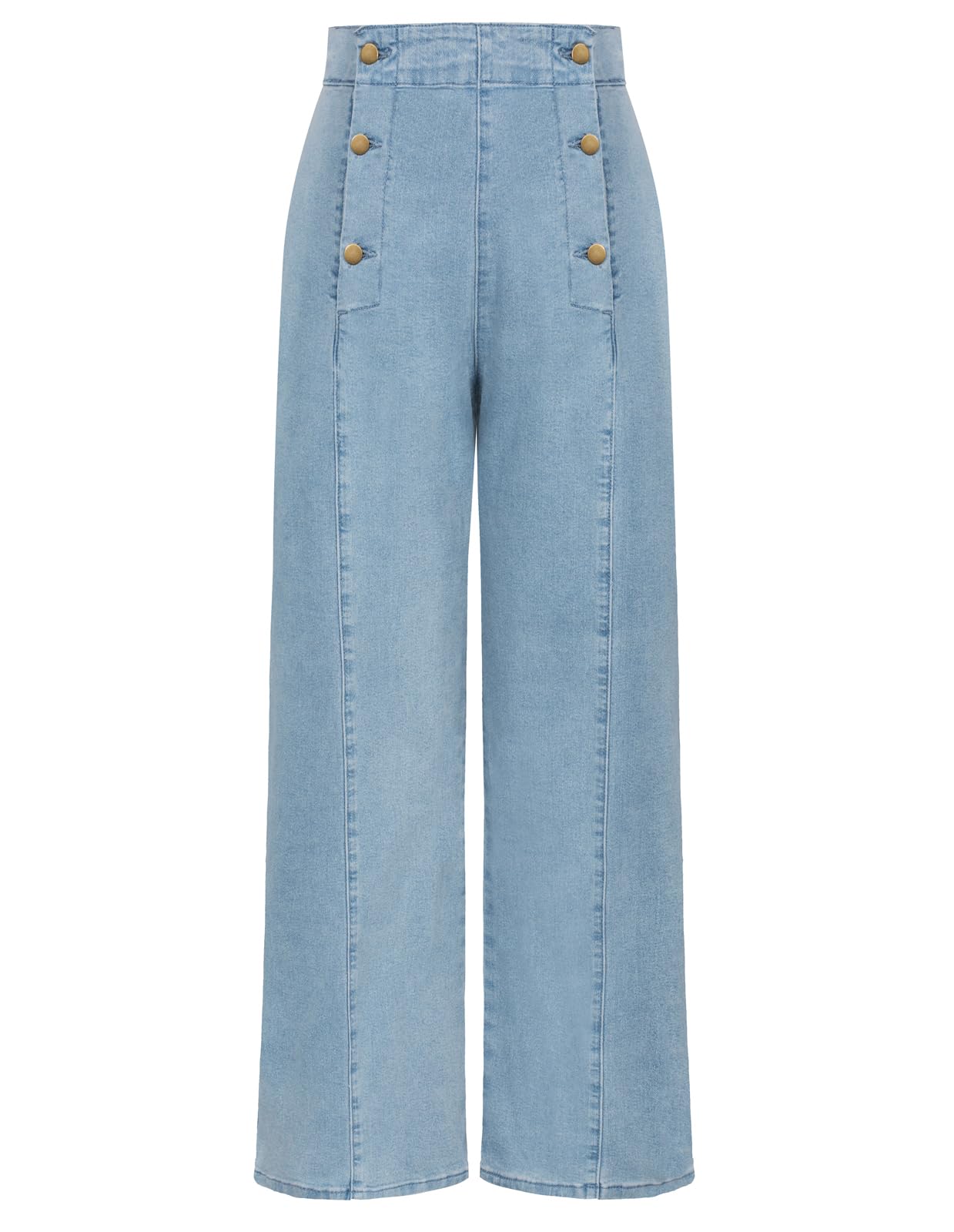 Belle Poque Women's High Waisted Wide Leg Jeans Button Decorated Casual Stretchy Demin Pants with Pockets