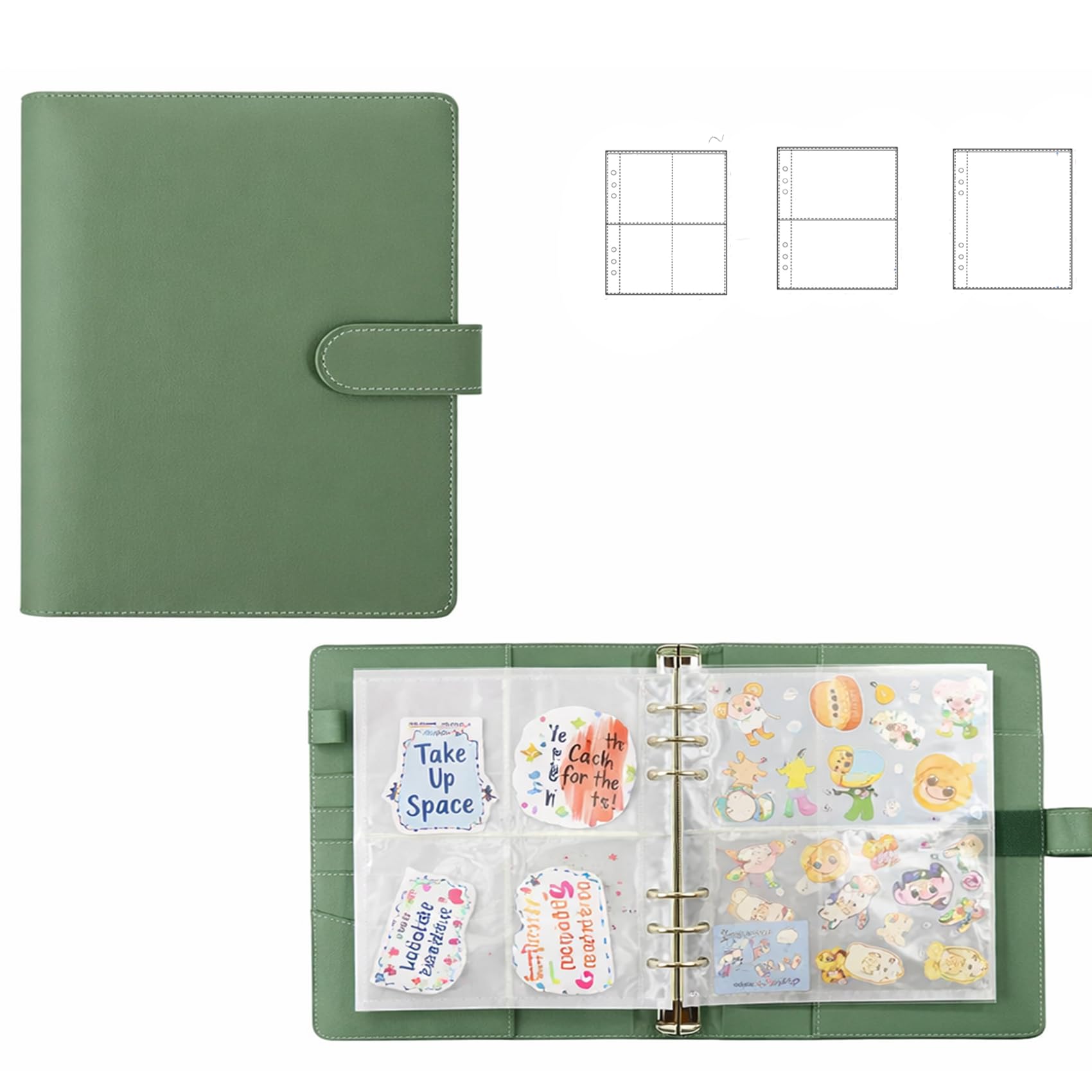 Sticker Binder Organizer with Storage Sleeves,Reusable Stickers Collecting Book Album Holder, A5 Blank Sticker Container Organizer-Dark Green