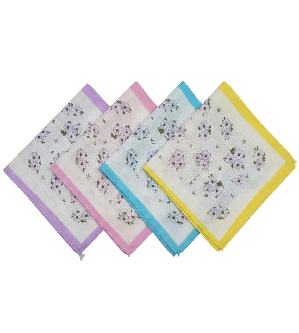 Soft Cotton Floral Printed Handkerchief for Women & Girls, Multicolor Border, White Base, Reusable, Breathable, Sweat Absorbent, Daily Use Pocket Hanky I Pack of I-image-12