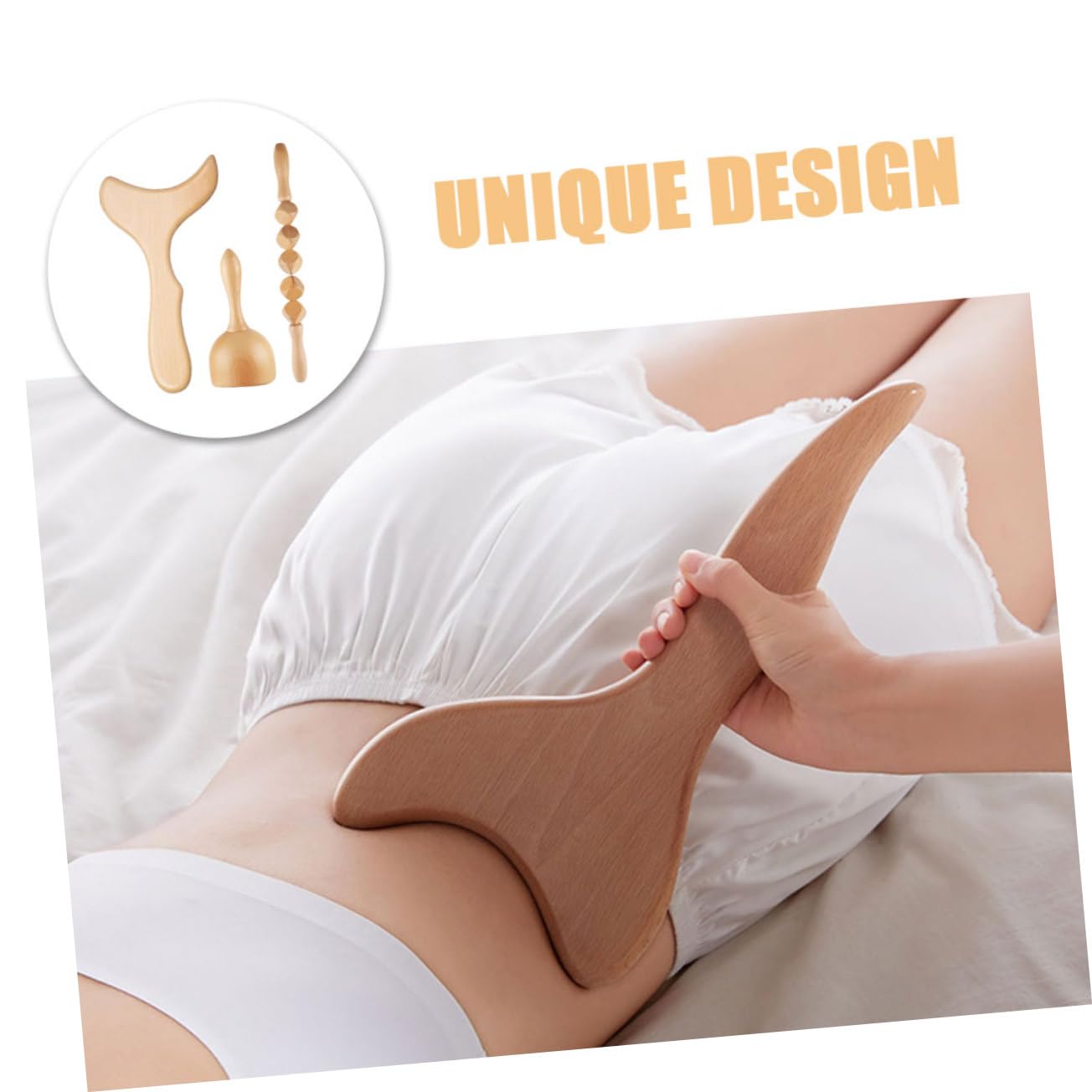 Set di 1 Attrezzo per Massaggi in Legno Khaki Funzione di Massaggio Punti di Pressione e Tecnica Scraping, Leggero dal Design Unico per Massaggio Corpo e Testa
