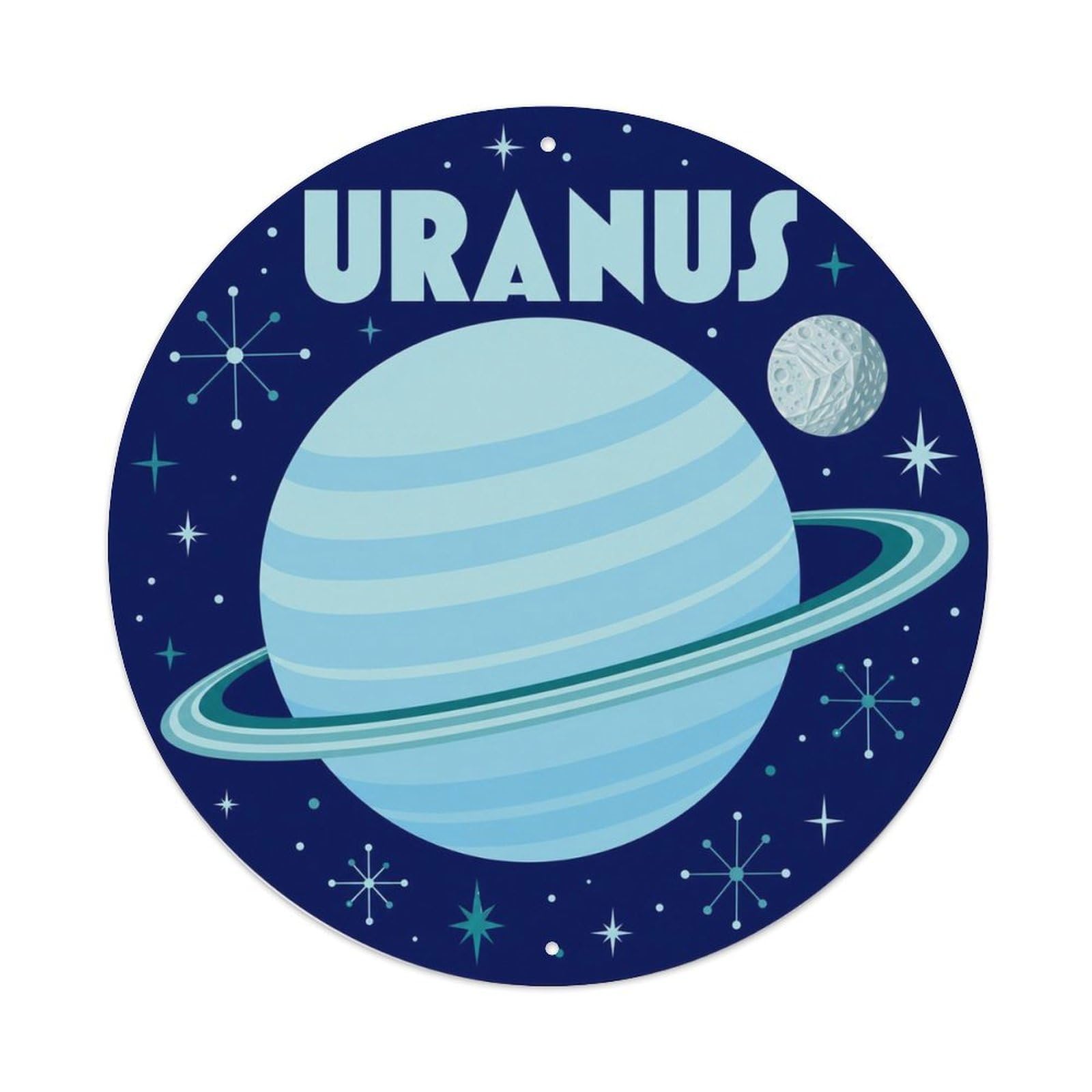 Space Exploration Uranus Ice Giant Celestial Metal Tin Sign Plaque Wall Decor for Cafe, Man Cave, Club Bar, Office, Home Garden Round Metal Poster 8x8Inch