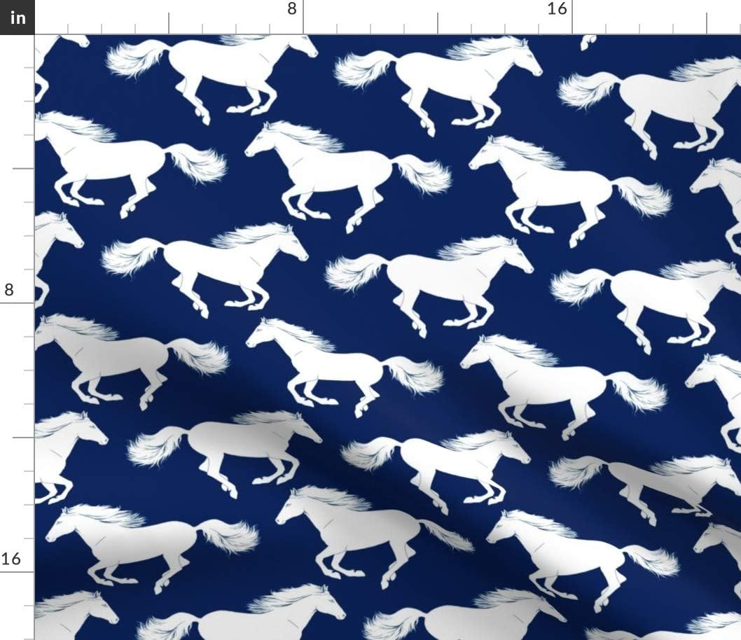 Spoonflower Fabric - White Navy Pony Horse Equestrian Printed on Petal Signature Cotton Fabric by The Yard - Sewing Quilting Apparel Crafts Decor