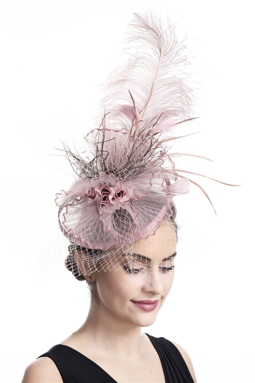 Fascinator for Women Hair Clip Hat Bowler Feather Flower Veil Wedding Party Tea Hat