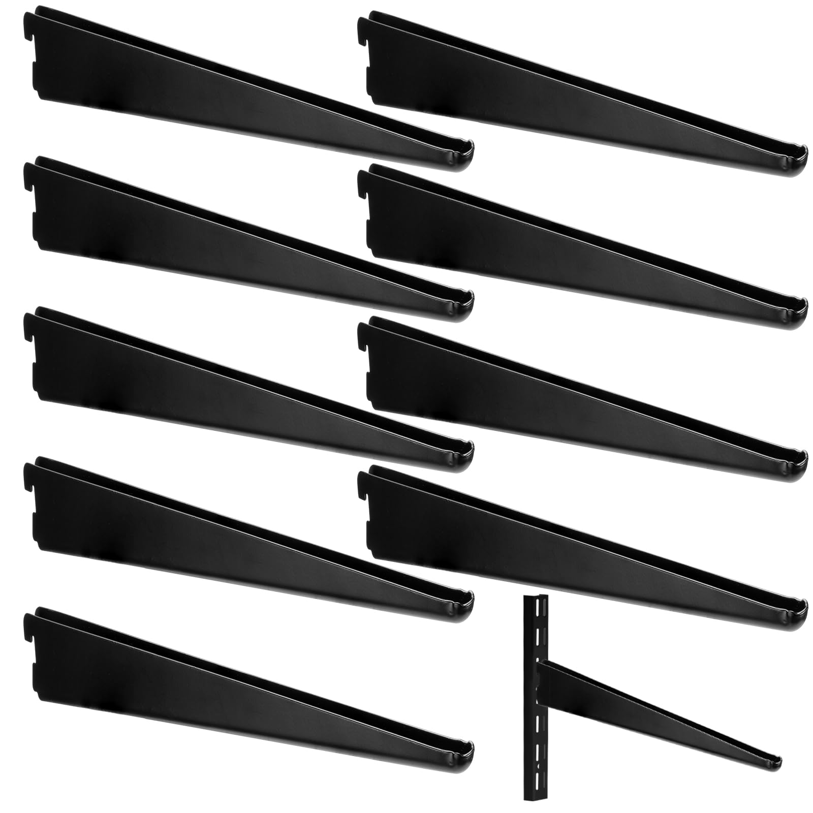 Photo 1 of Yalikop 10 Pack Adjustable Shelf Brackets for Double Track System Closet Organization Heavy Duty Wire Shelf Brackets (Black,7 Inches)