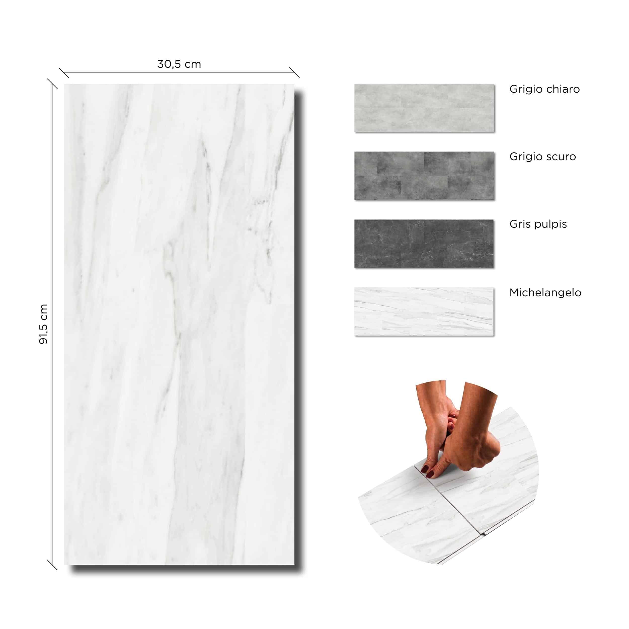 Marmo SPC Michelangelo, Pavimento Effetto Marmo, Stone Polymer Composite, 30,5 x 91,5 cm, Spessore 5mm incluso materazzino fonoassorbente di 1mm, Per Interni, 24 Pezzi, 6,69m²