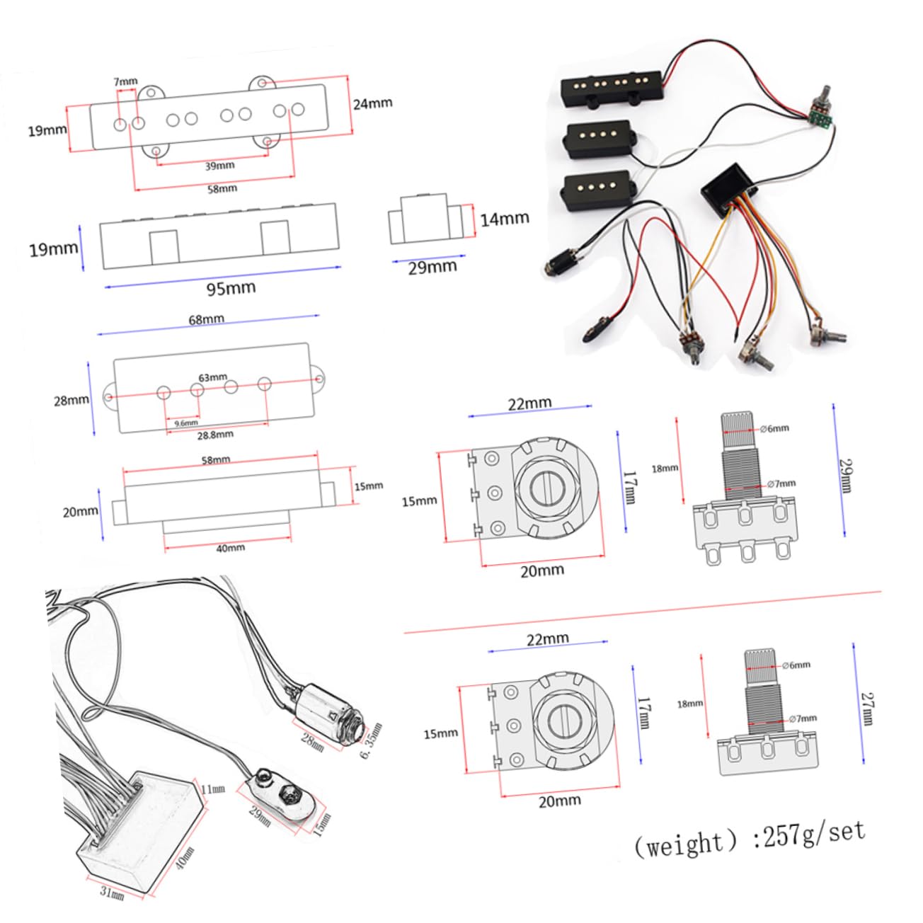 WHAMVOX Guitar Bass Tone Control Wiring Harness 3 Band Eq Preamp Circuit for Active Pickup Pickup Set