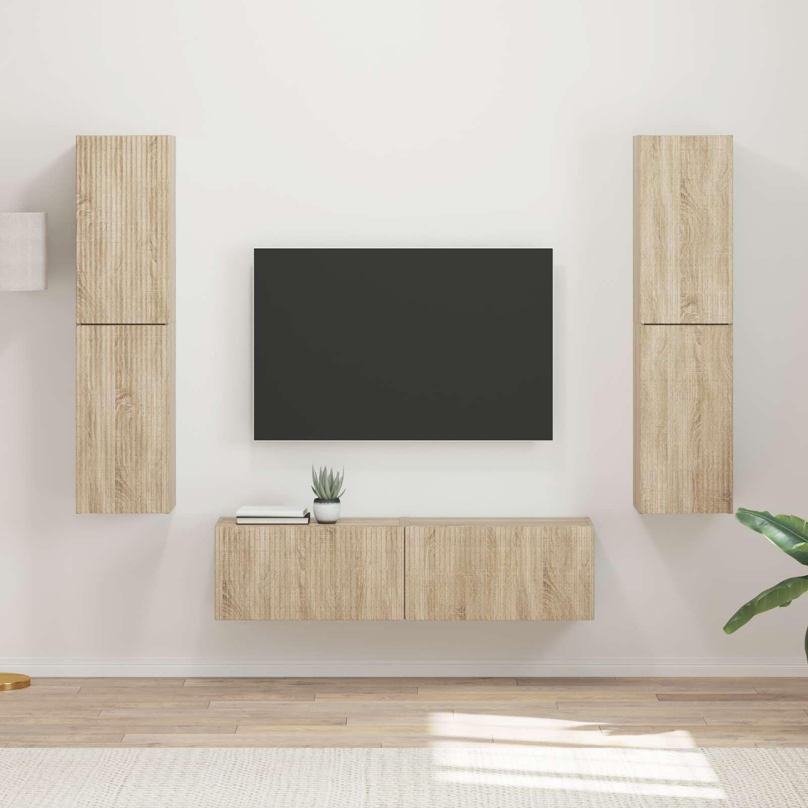 3-częściowy zestaw mebli telewizyjnych dąb Sonoma, nowoczesne centrum rozrywki do salonu, sypialni, wytrzymała konsola TV z miejscem do przechowywania, 30 x 31 x 60 cm