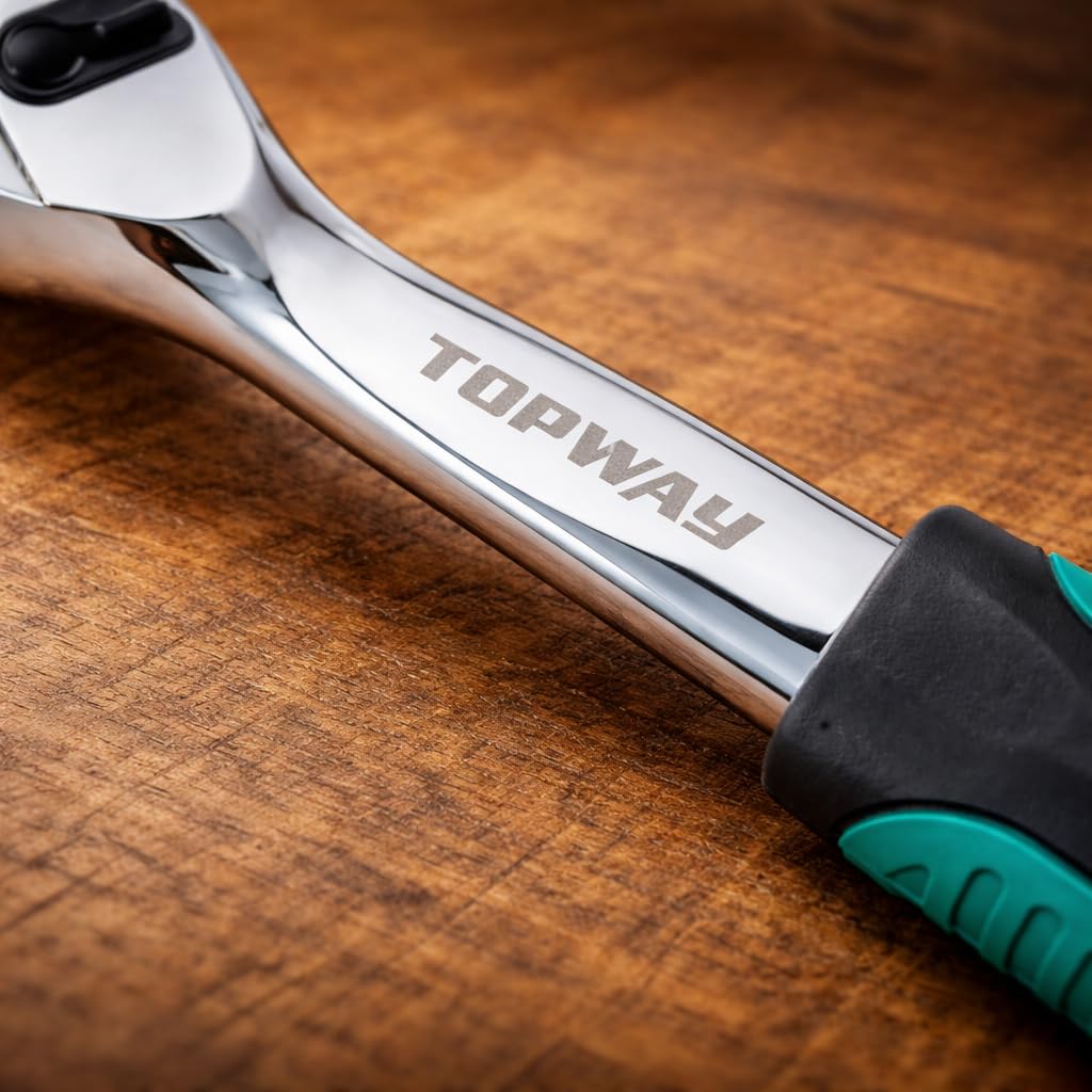 TOPWAY Cricchetto Reversibile 3/8", Manico per Chiave a Bussola a Sgancio Rapido a 72 Denti, Acciaio al Cromo Vanadio di Alta Qualità, Attrezzo per Riparazioni Auto, 200mm 422907