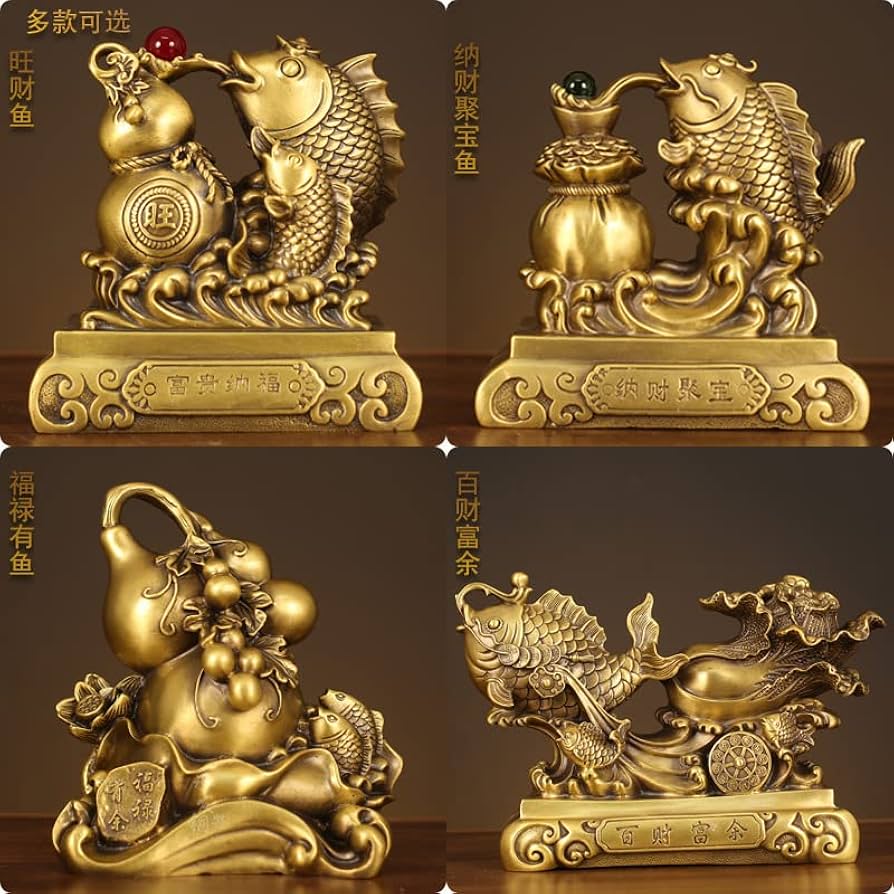 Amazon.com: 纳财聚宝鱼旺财鱼福禄有鱼百财富余纯铜摆件家居玄关