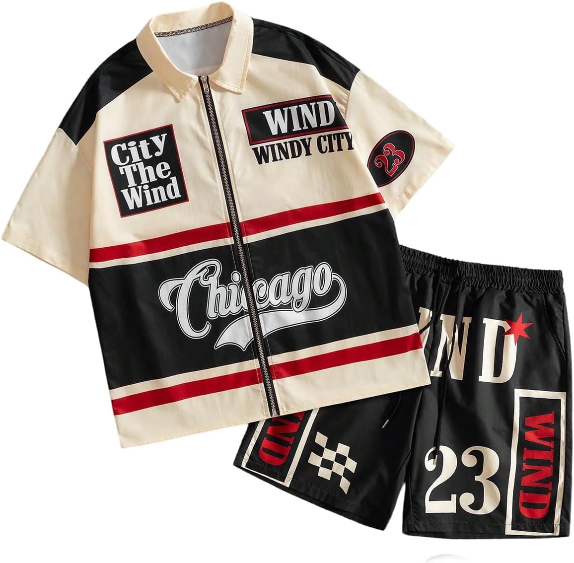 SOLY HUX Men's Tracksuit Set Zip Up Graphic Shirt and Shorts Sporty Two Piece Outfits Streetwear