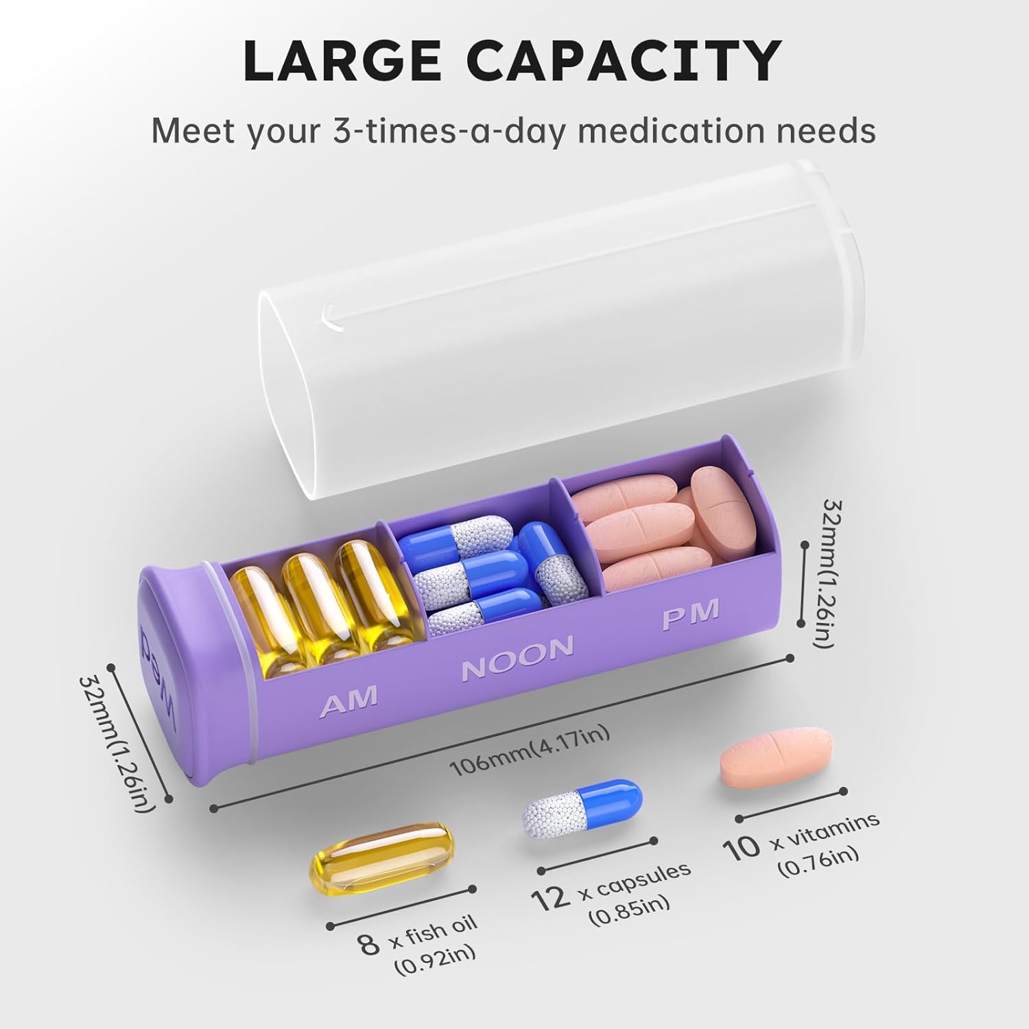 Weekly Pill Organizer 3X a Day, Detachable Pill Box 7 Day, Large 3 Times Daily Pill Case, Travel Pill Container Holder, Week Medication Dispenser Pillbox for Vitamin Supplement Medicine, Purple - Image 2
