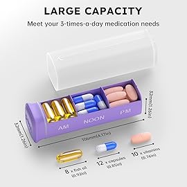 KOVIUU Weekly Pill Organizer 3X a Day, Detachable Pill Box 7 Day, Large 3 Times Daily Pill Case, Travel Pill Container Holder, Week Medication Dispenser Pillbox for Vitamin Supplement Medicine, Purple