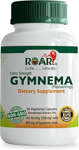 ROAR TO LIFE .......... NATURALLY Gymnema Sylvestre 1200 mg (máxima potencia) Extracto de plantas ayurvédicas Cápsulas vegetales Suplemento tabletas