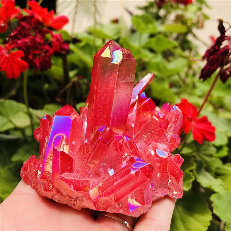 Quartz aura rouge en pierre de cristal de roche mineral naturel de collection 150g