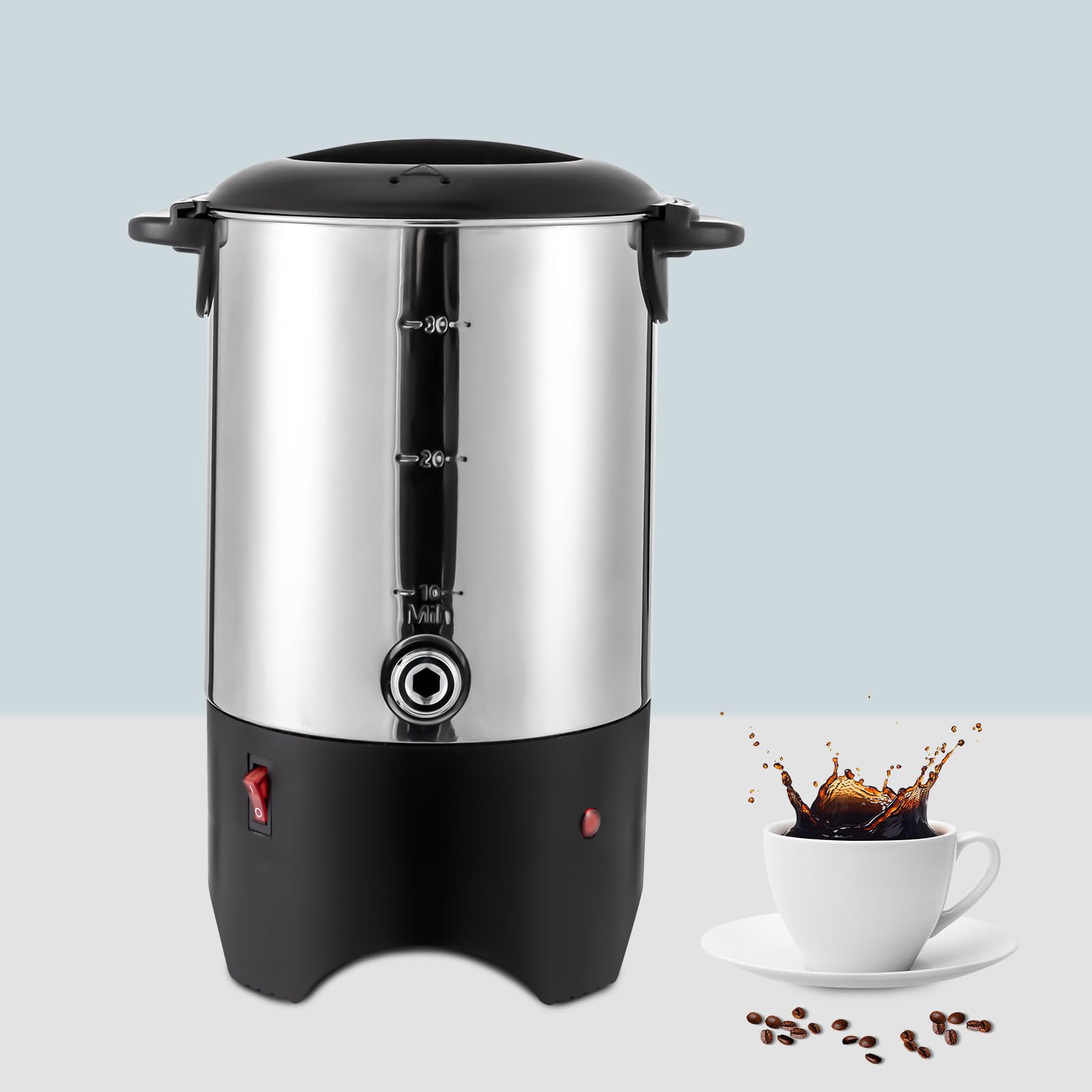 Coffee Urn, 5.2L 30 Cups Electric Coffee Maker with Filter & Faucet, 1000W Fast Heating 304 Stainless Steel Hot Beverage Dispenser for Large Gatherings Parties Buffet Wedding