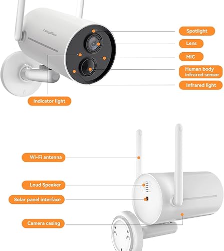 Miniatura 2 de LongPlus Cámaras de seguridad con energía solar inalámbricas para exteriores, cámara de detección de movimiento AI 2K para el hogar, cámara de