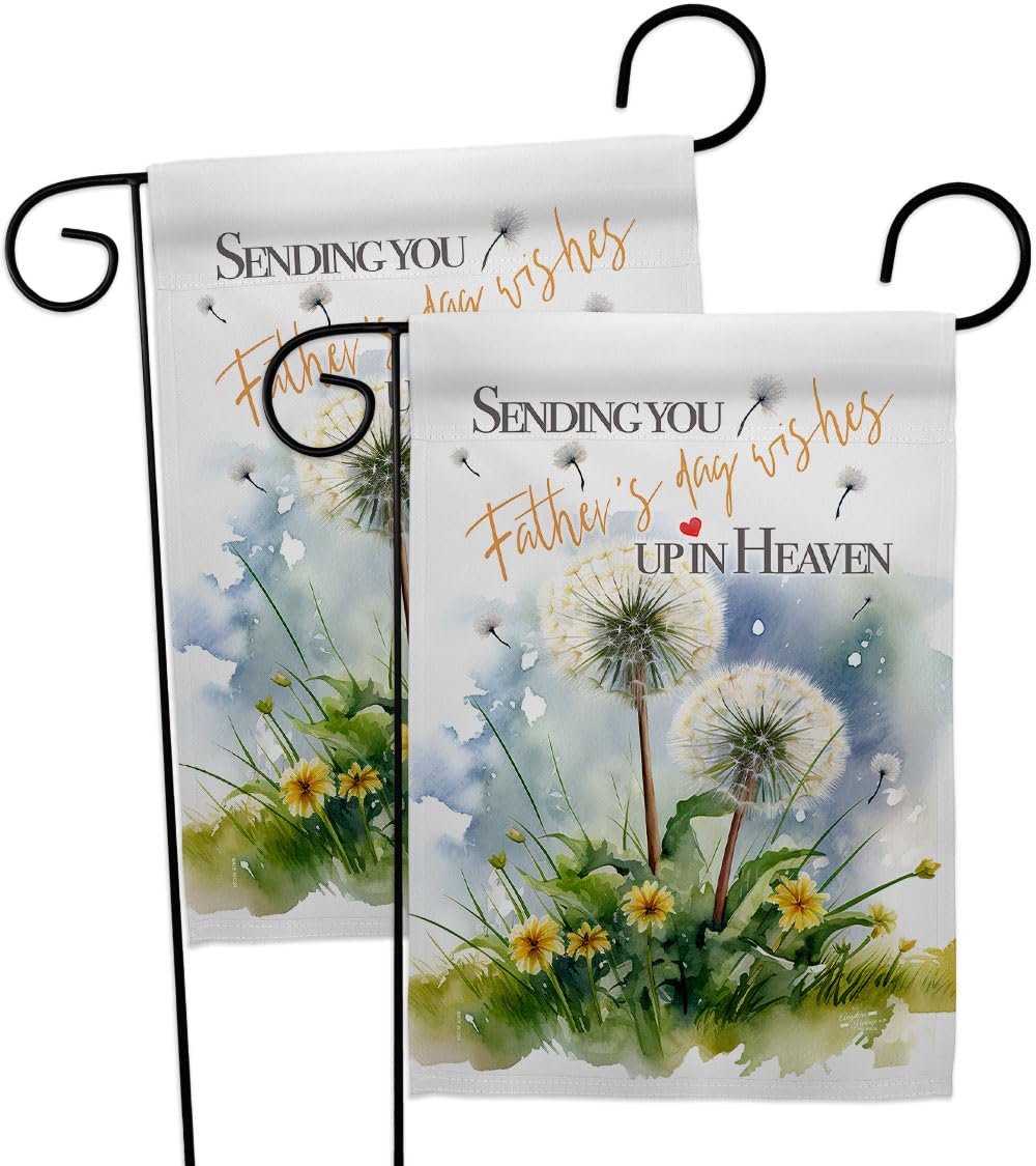 Happy Heavenly Fathers Day Flag 2 Pcs Pack Cemetery Signs Memorial Decorations Home Dandelion Grave Decor For Dad In Heaven Gifts Papa Grandpa Floral