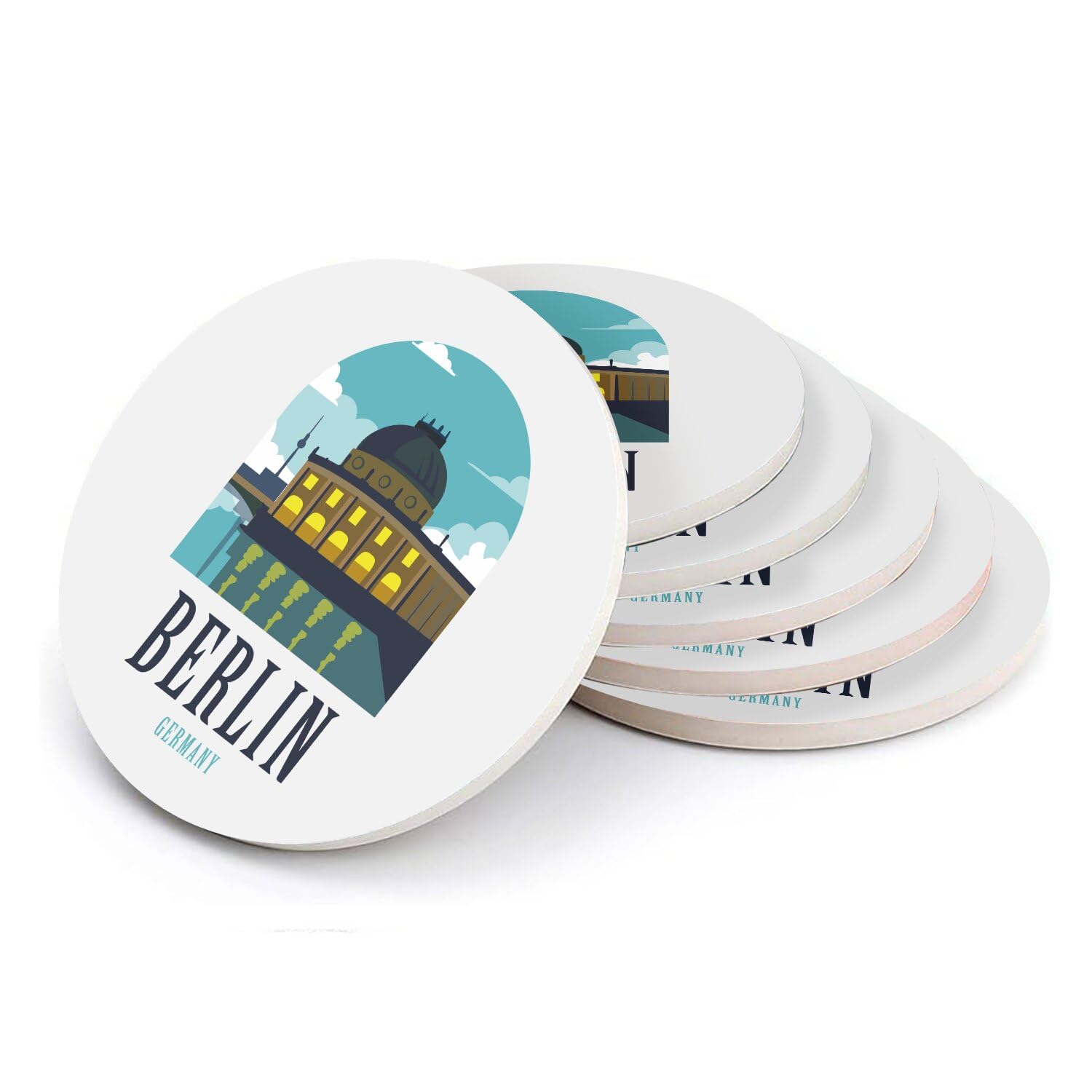 Lot de 6 sous-verre ronds en céramique Berlin idée cadeau originale souvenir d'Allemagne