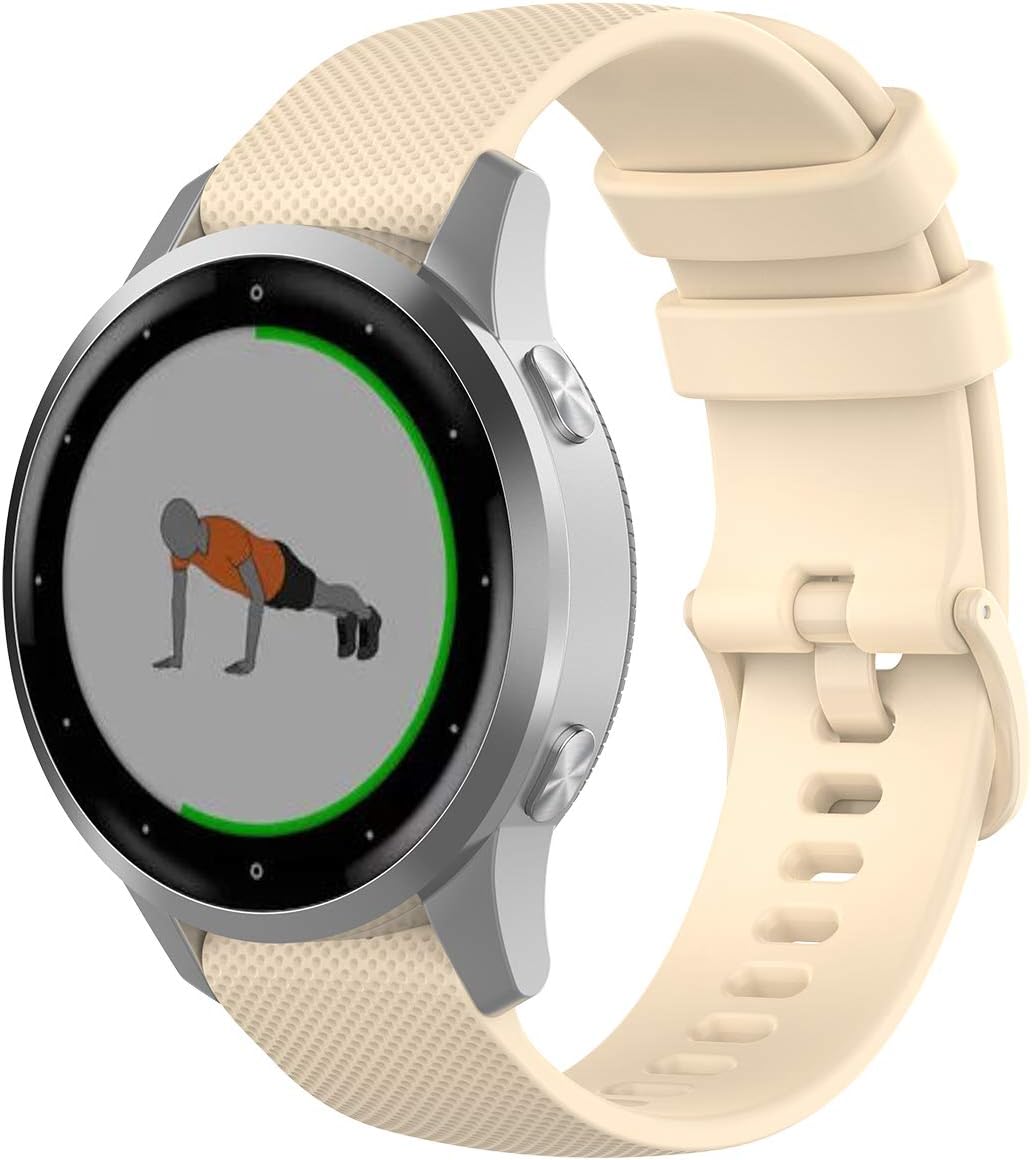 Wownadu 18mm Quick Release Band Compatibel voor Garmin Vivoactive 4S/ Vivomove 3S/ Venu 3S/ Venu 2S, Forerunner 255S/ 255S Music/ 265S, Bandjes Beige Siliconen Sport Reserve Armbanden